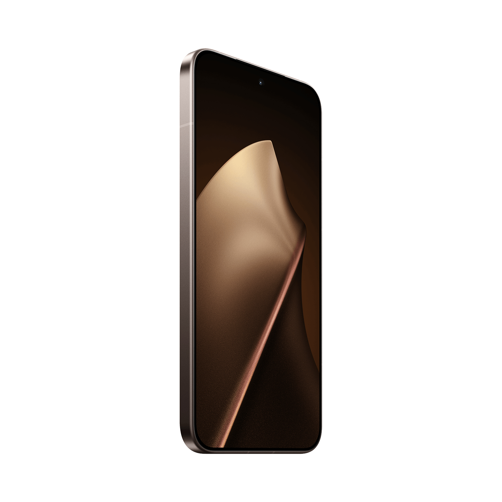 Uno smartphone inclinato con uno sfondo a onda dorata sullo schermo.