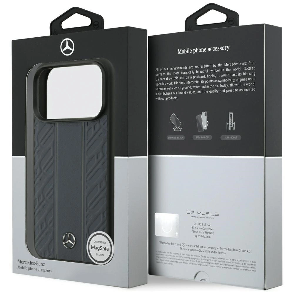 Custodia per cellulare Mercedes-Benz in confezione con logo e MagSafe.