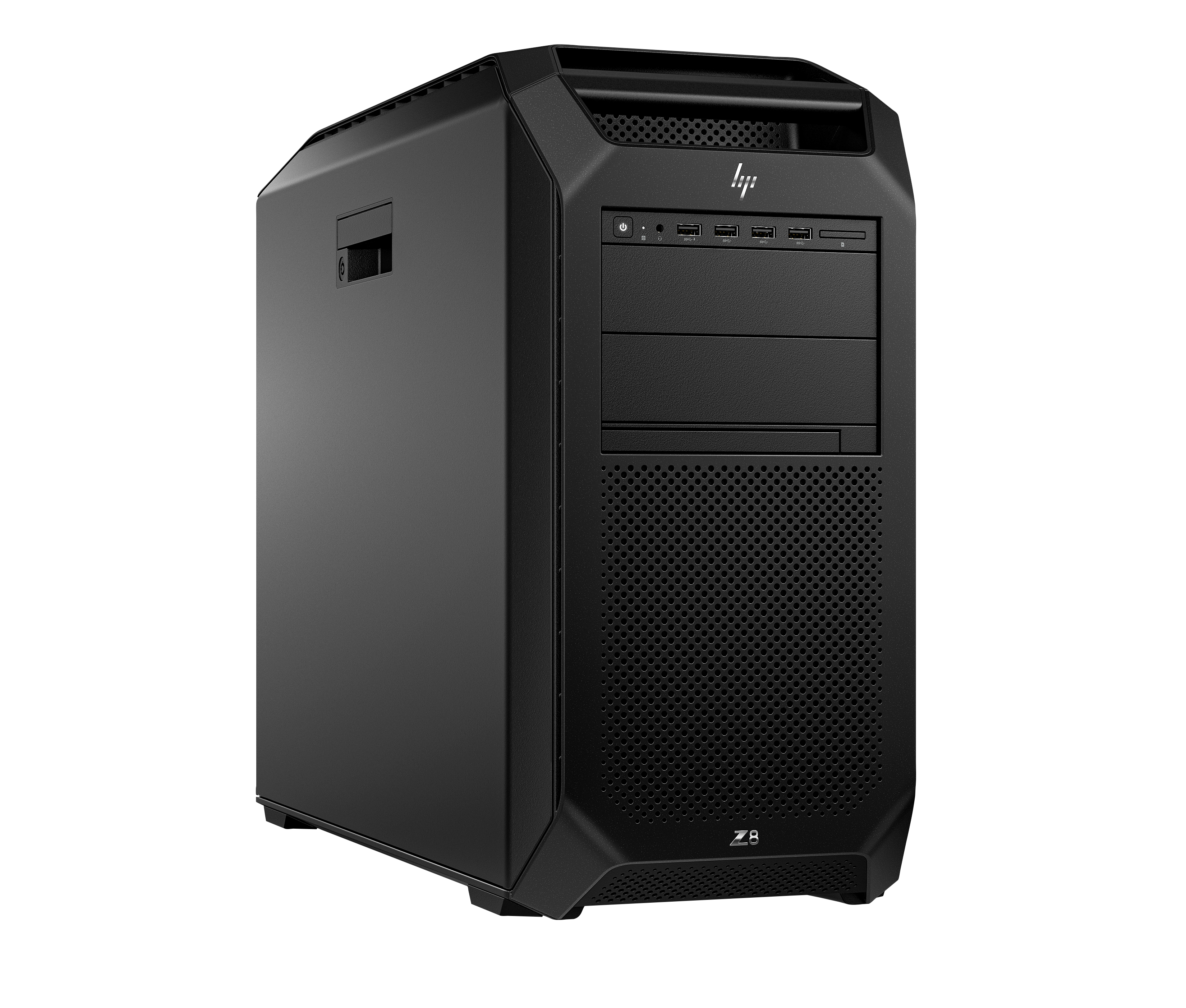 PC torre HP Z8 nero con pannello frontale a rete e porte superiori.
