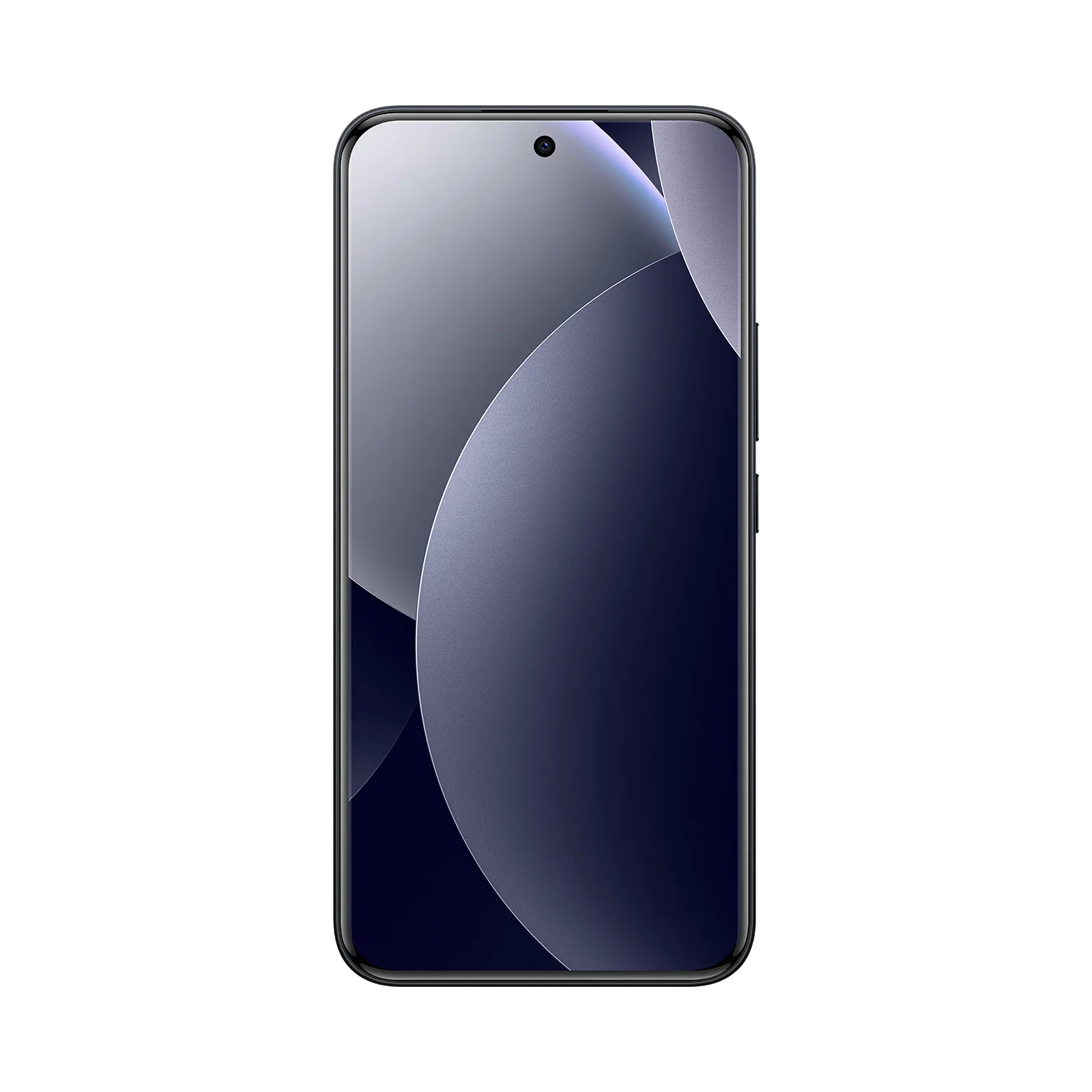 Ein Smartphone mit einem dunklen, abstrakt gemusterten Bildschirm auf einem weißen Hintergrund.