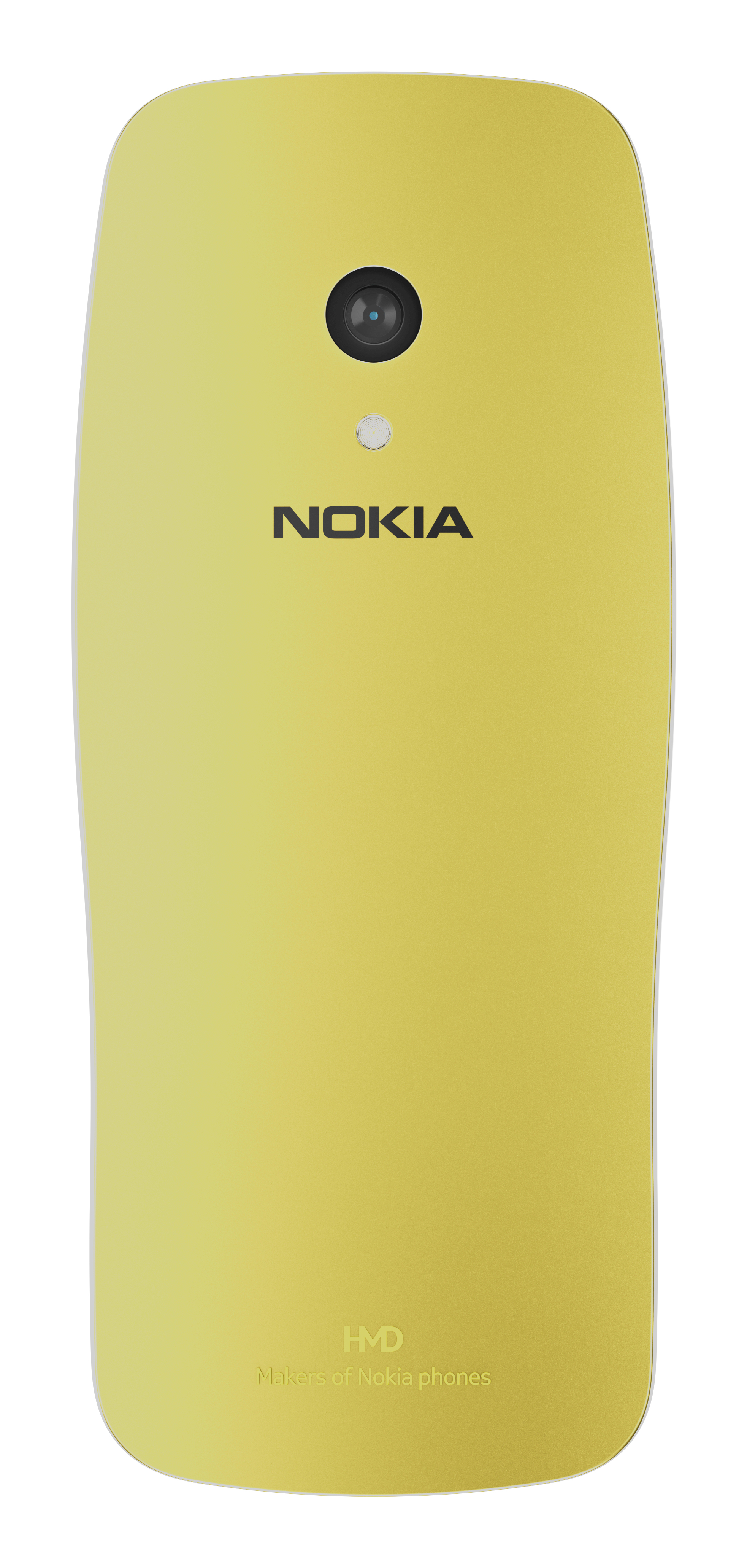 La parte trasera amarilla de un teléfono Nokia presenta una cámara, un flash y el logotipo de Nokia.
