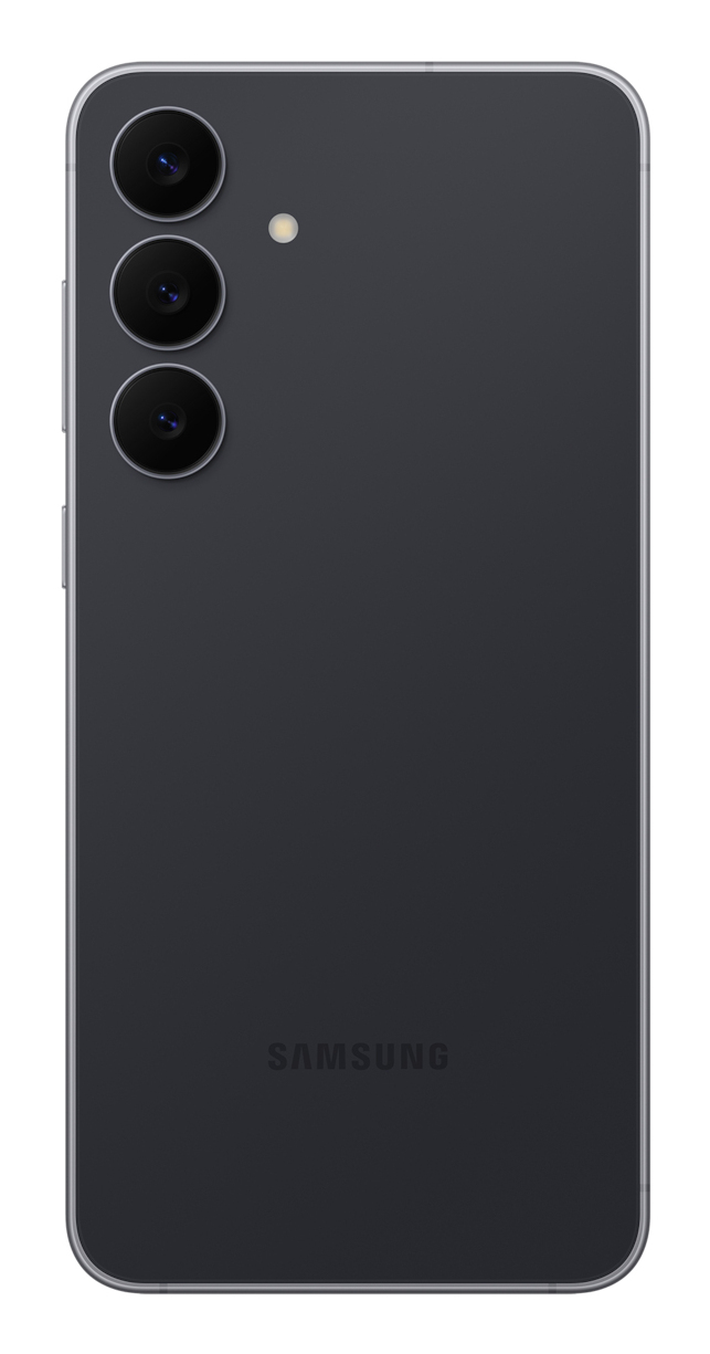 Retro di uno smartphone scuro con tre fotocamere verticali, un flash LED e il logo Samsung.