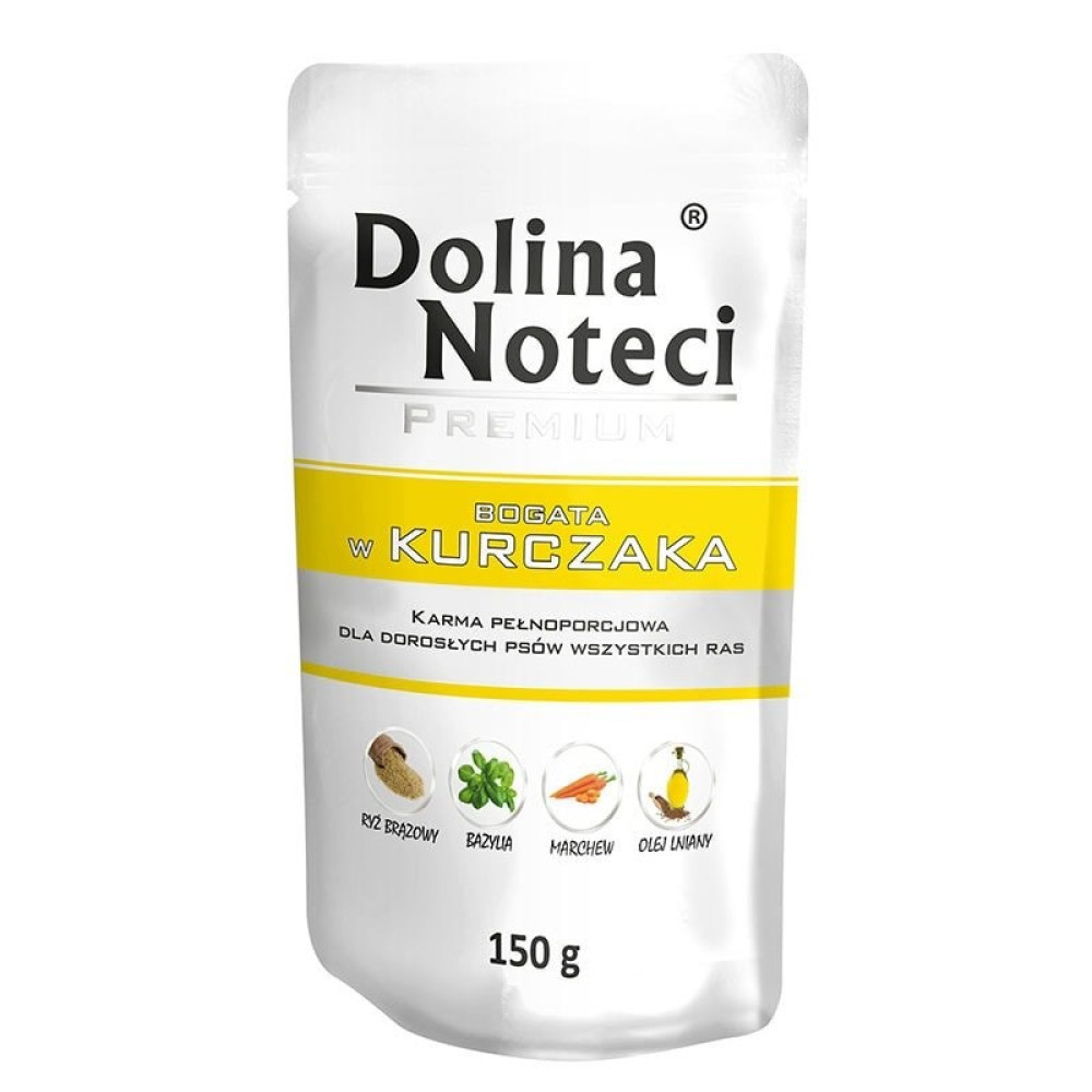 Biała saszetka karma dla psa Dolina Noteci Premium z kurczakiem, 150g.