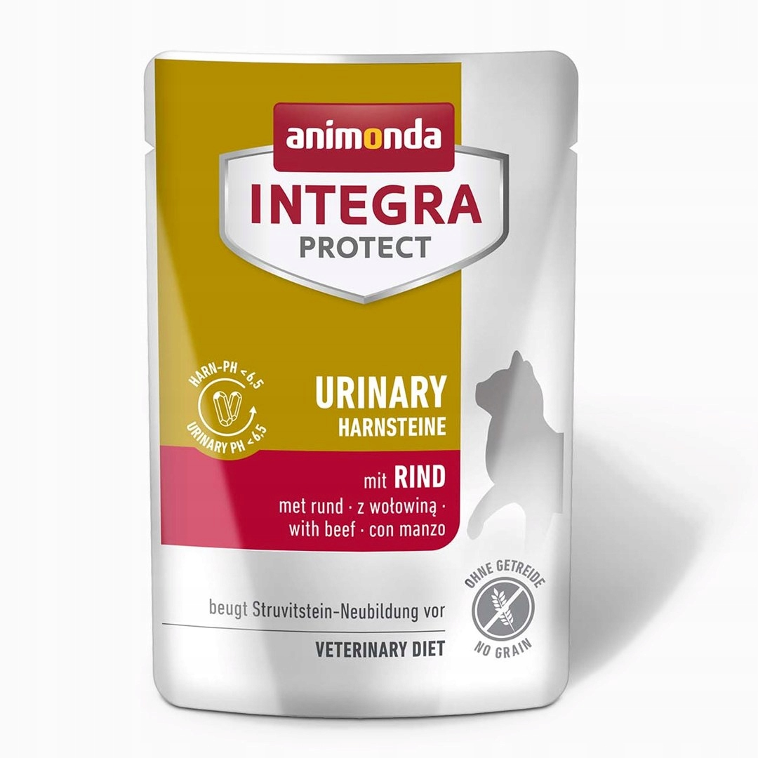 Kieszonka z karmą dla kota Animonda Integra Protect z wołowiną na drogi moczowe.