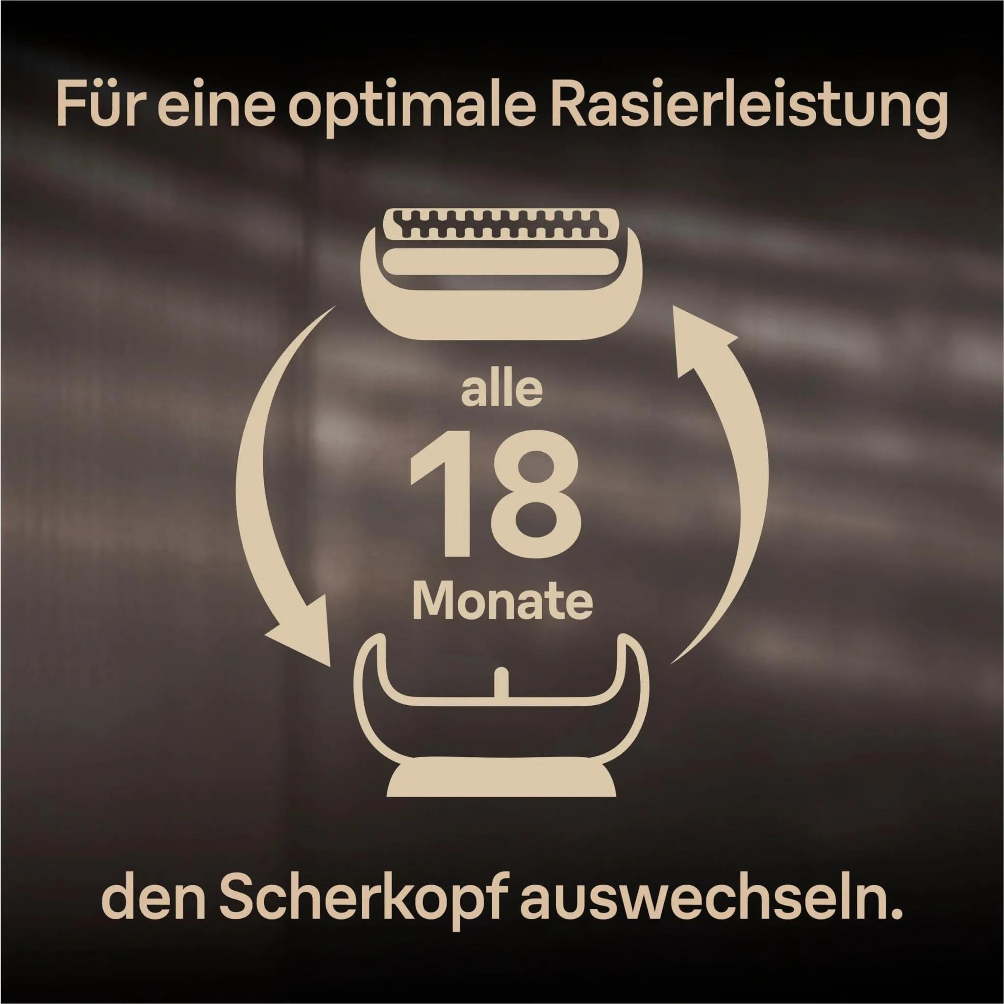 Empfehlung: Den Scherkopf alle 18 Monate für optimale Leistung auswechseln.