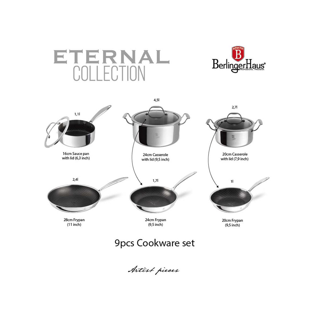 Set di pentole in acciaio inossidabile da 9 pezzi Berlinger Haus Eternal Collection.
