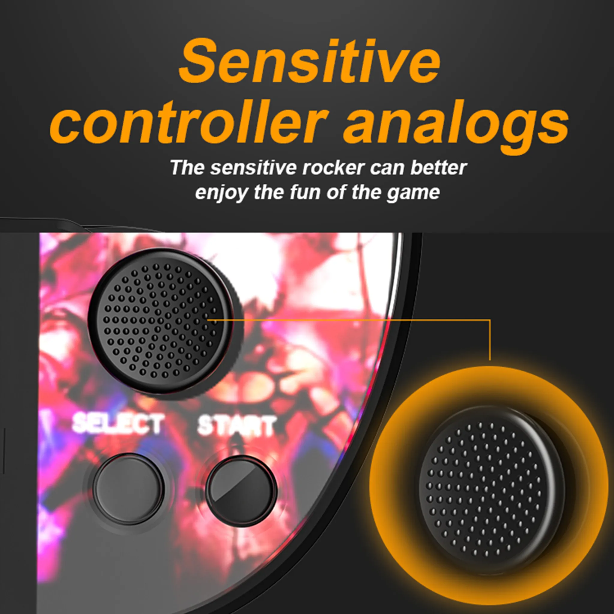 Nahaufnahme eines Analogsticks und Tasten einer Spielkonsole, die sensible Controller-Analoge betonen.