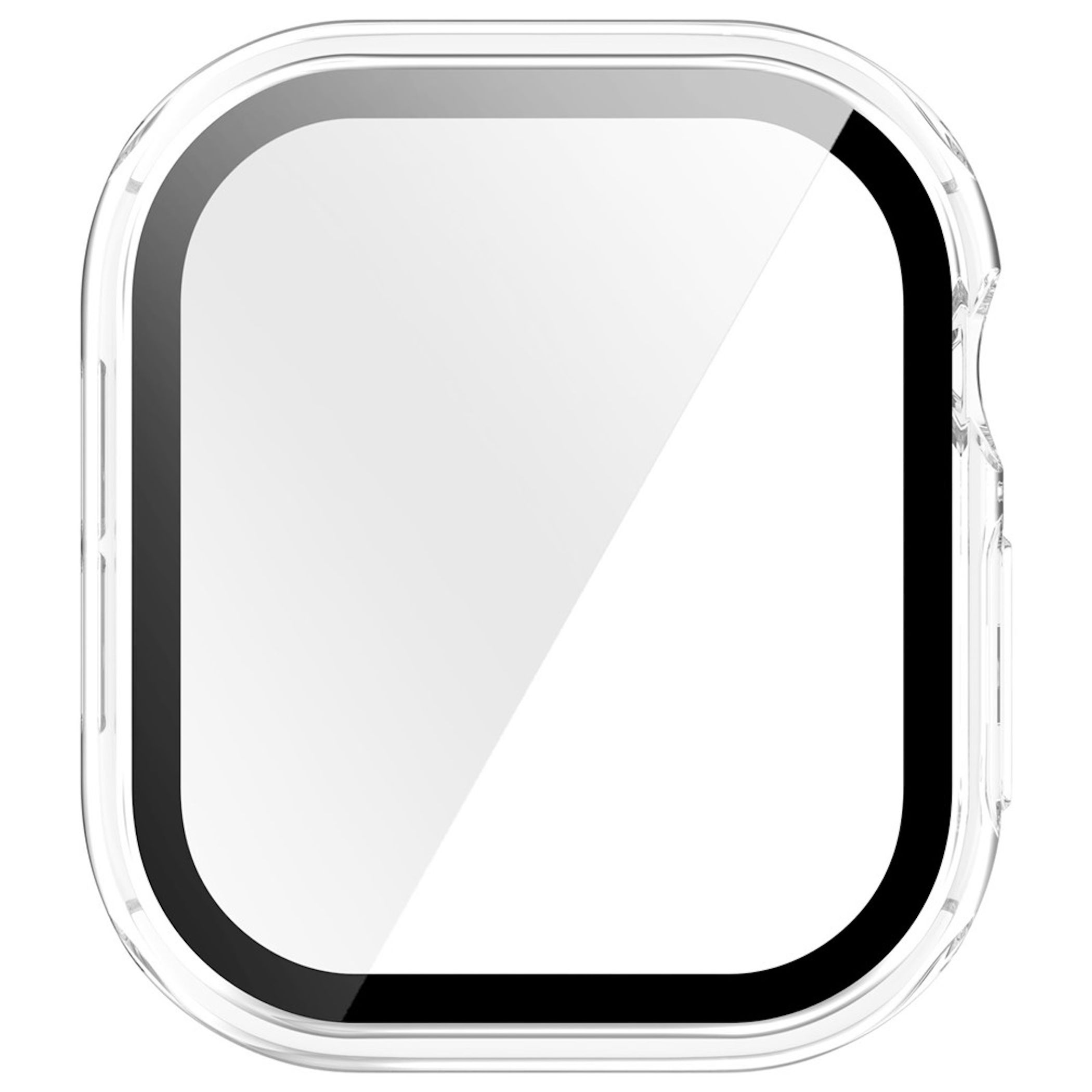 Transparente Schutzhülle für Smartwatch mit schwarzem Rand.