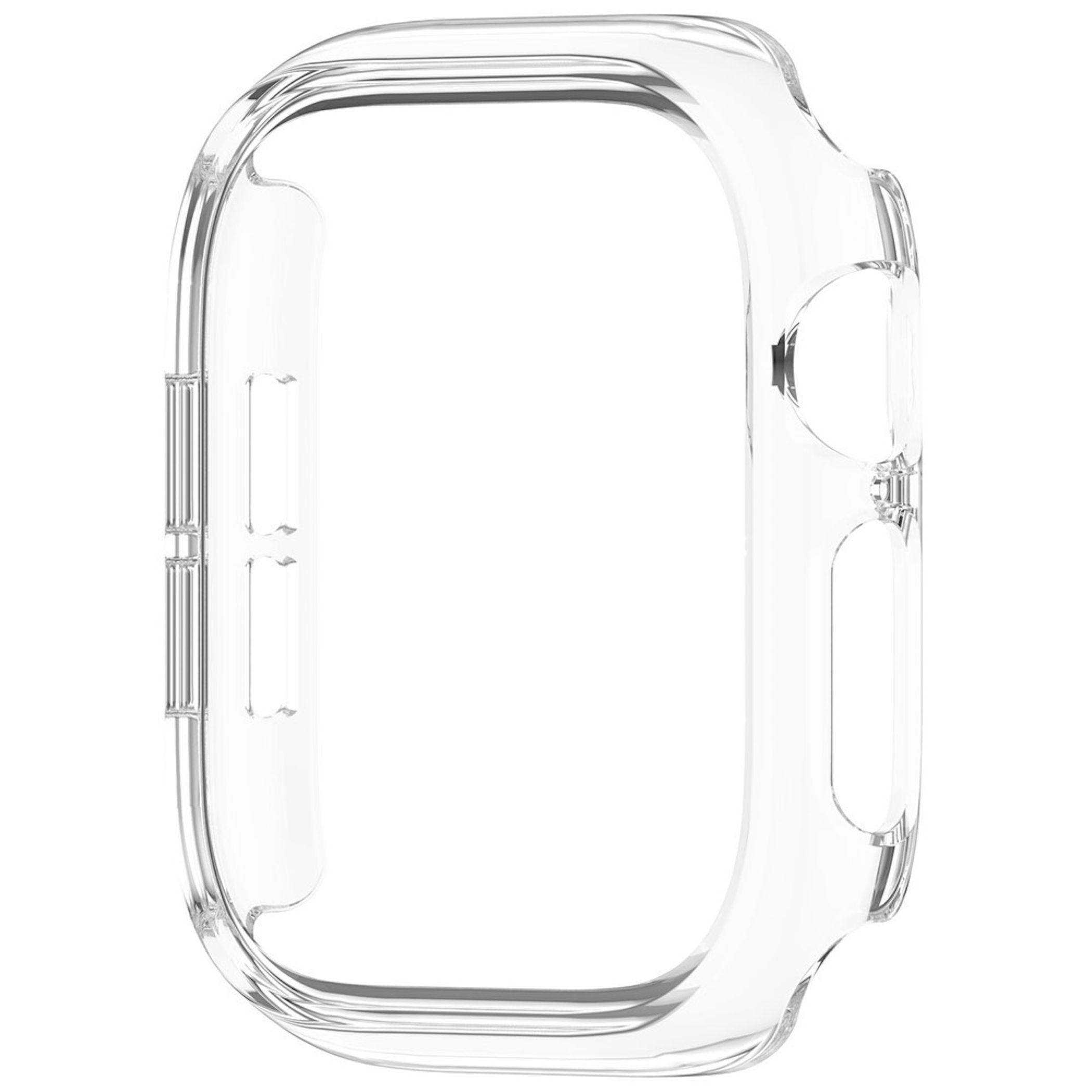 Transparente TPU-Schutzhülle für eine Smartwatch auf weißem Hintergrund.