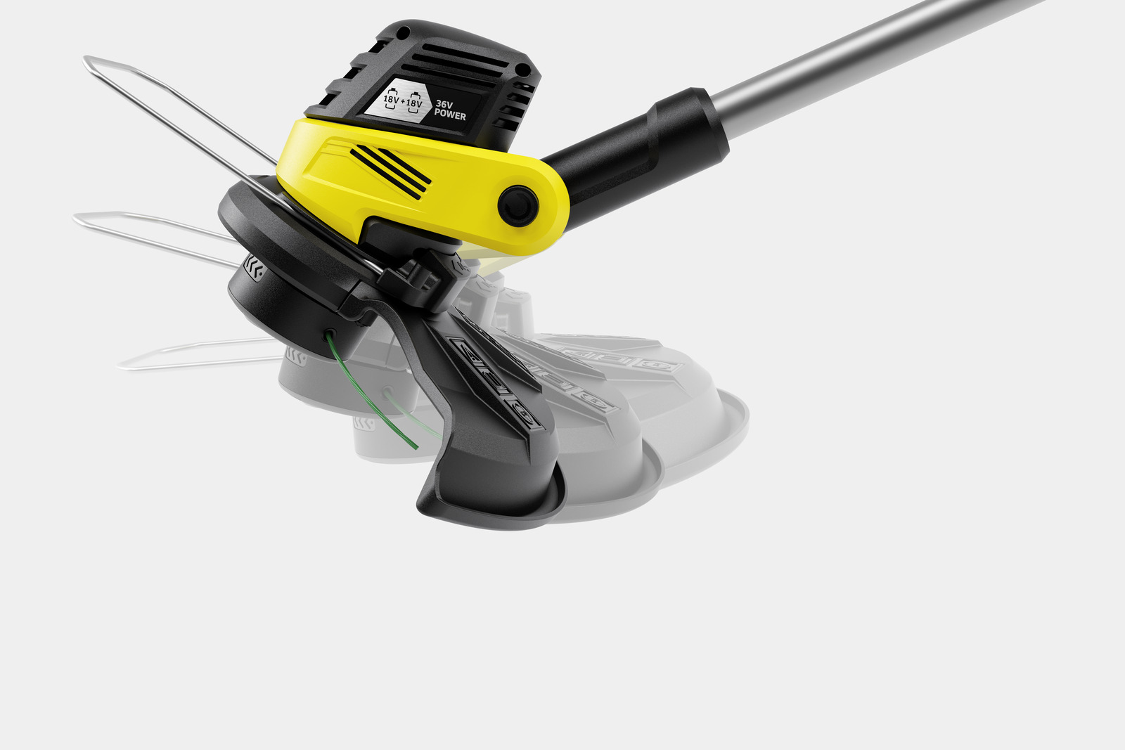Ein schwarz-gelber Rasentrimmer mit 36V Power und verstellbarem Kopf.
