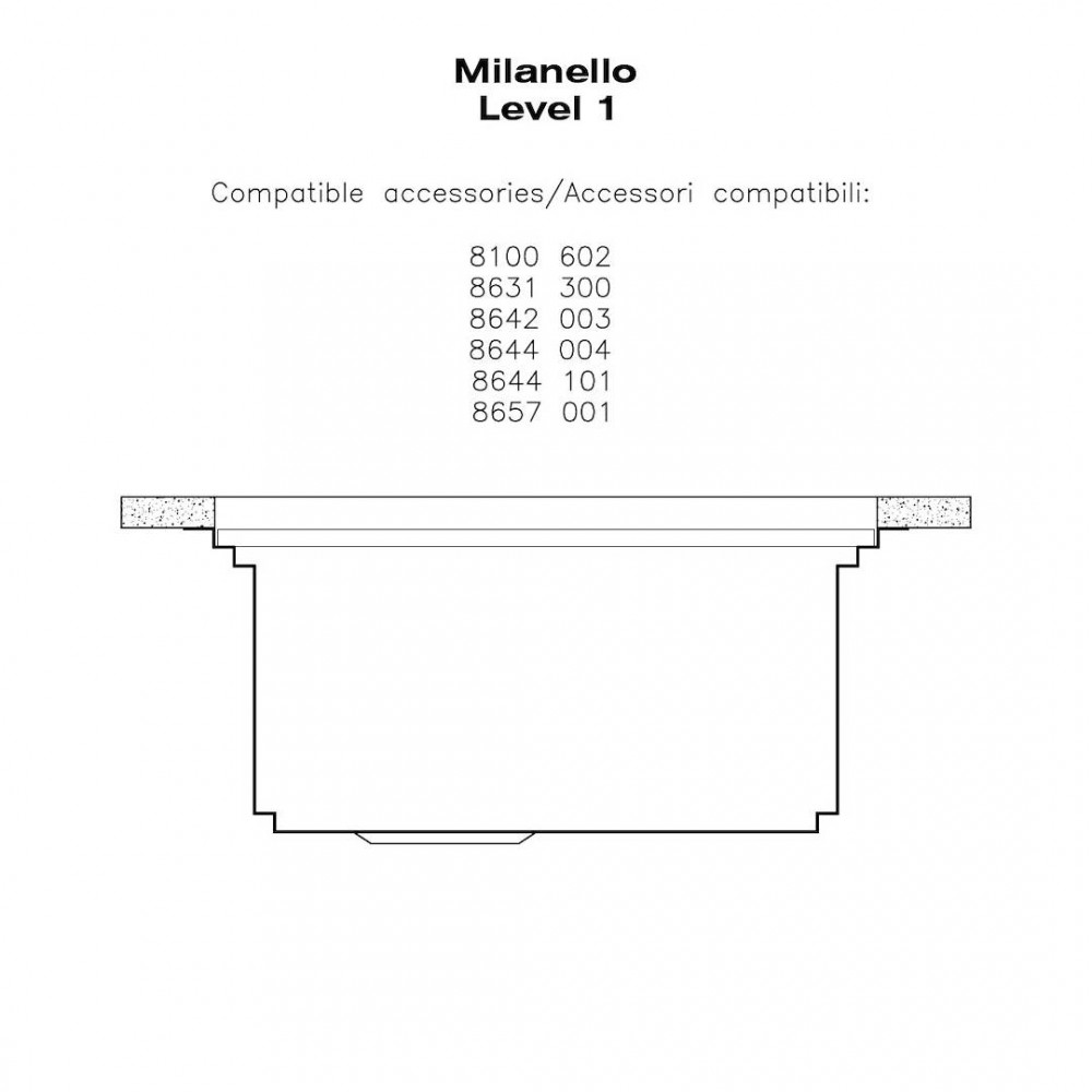 Disegno tecnico di Milanello Livello 1 con liste accessori.