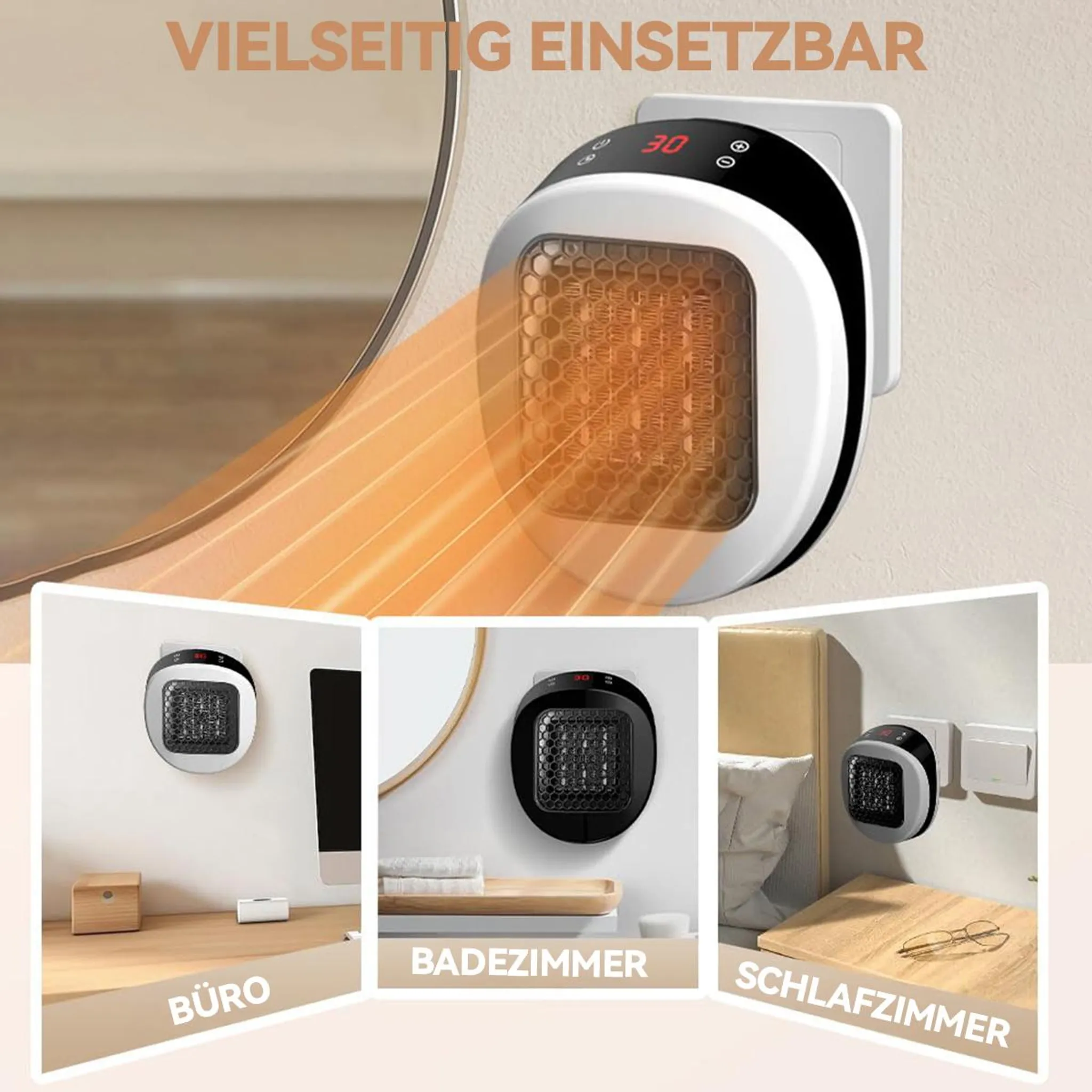 CRRYNUO Plug-and-Play Energiesparender Mini Elektrischer Heizlüfter (600 Watt)