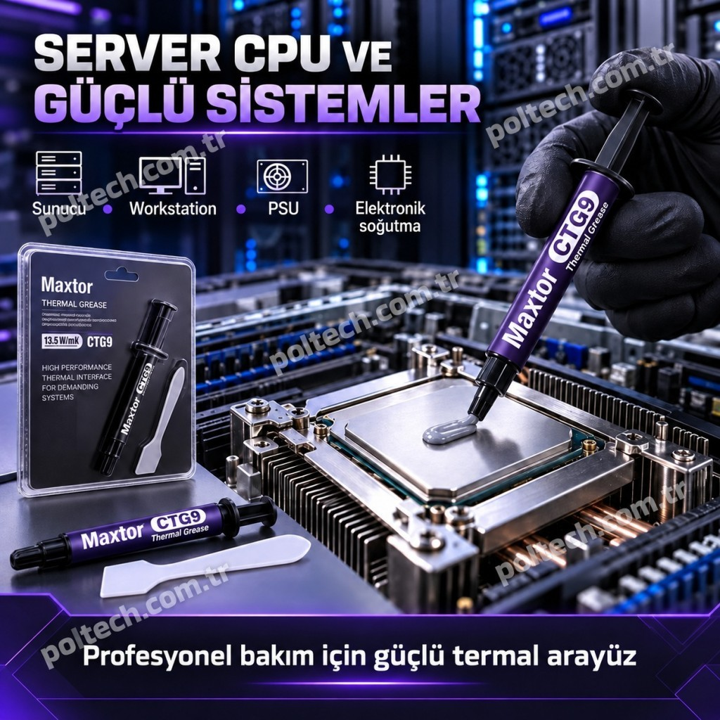 Eldivenli el, bir CPU'ya Maxtor CTG9 termal macun uyguluyor.
