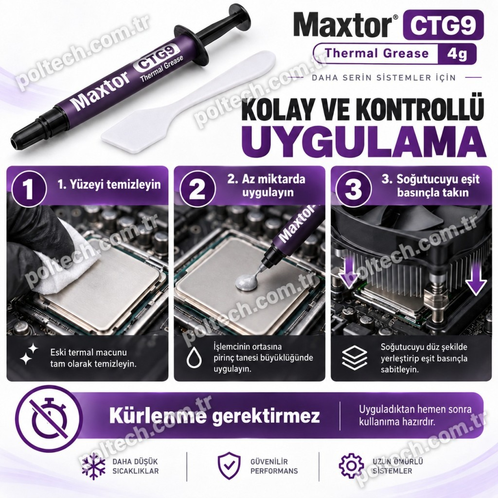 Bir işlemciye Maxtor CTG9 termal macun uygulama talimatları.