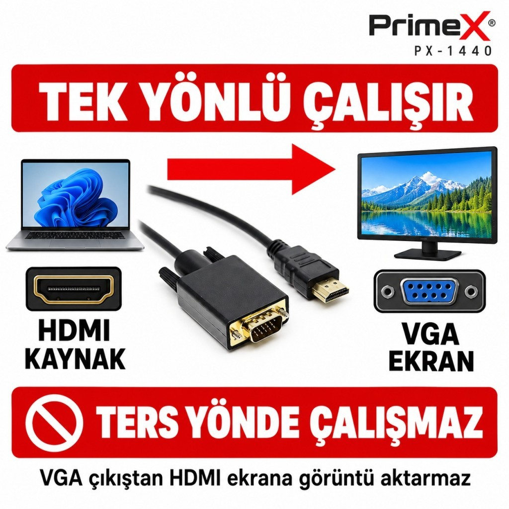 Dizüstü bilgisayardan monitöre tek yönlü sinyal aktarımı gösteren kablo şeması.