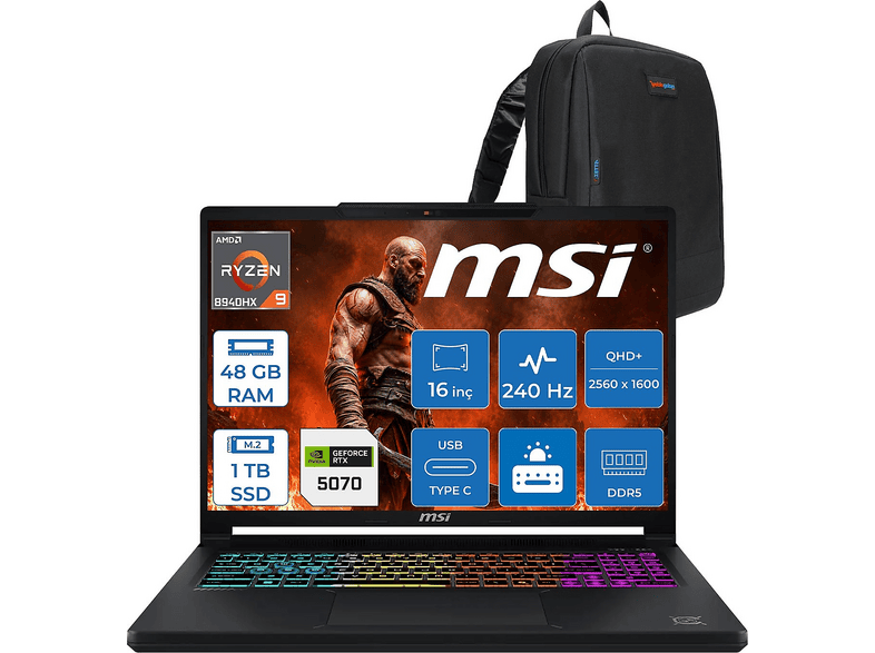 MSI Crosshair 16 Max HX ZW043TRF19 Intel Core Ultra 9 275HX 48 GB RAM 1 TB SSD 16 inç FreeDOS Laptop+Çanta Siyah