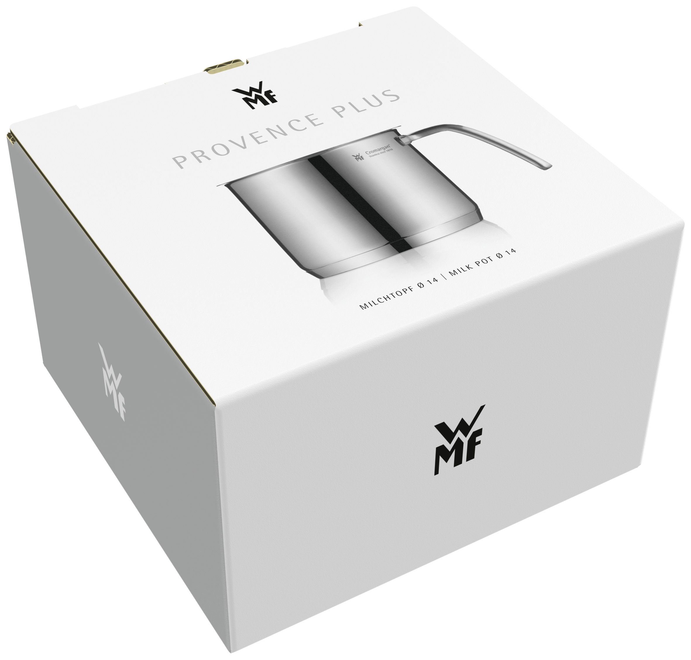 Weiße WMF Provence Plus Milchtopf-Produktverpackung mit Markenlogo und Bild.