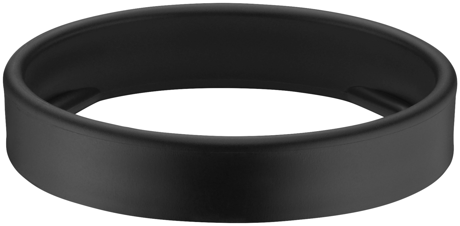 Ein glatter, schwarzer Silikonring mit abgerundeten Kanten auf weißem Hintergrund.
