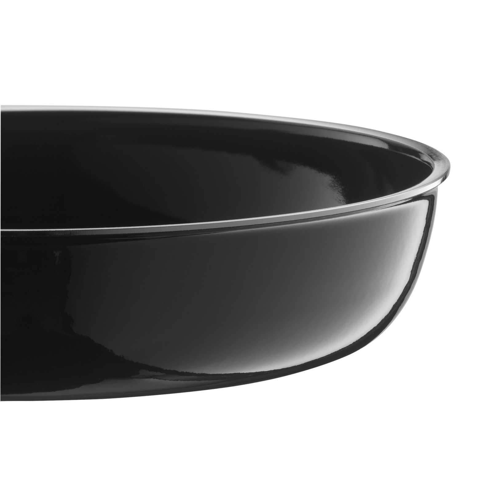 Bol noir brillant avec bord argenté sur fond blanc.