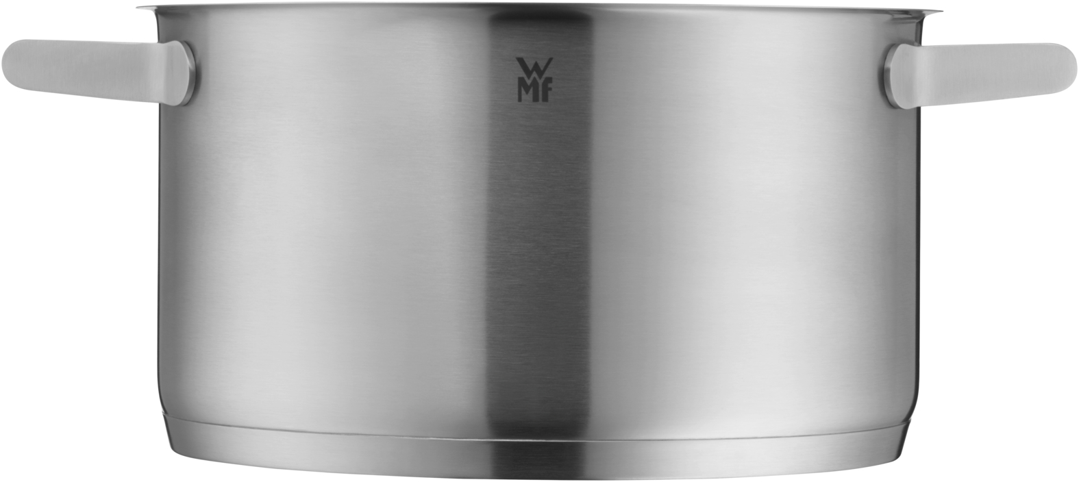 Ein großer, silberner Edelstahlkochtopf mit zwei horizontalen Griffen und dem WMF-Logo.