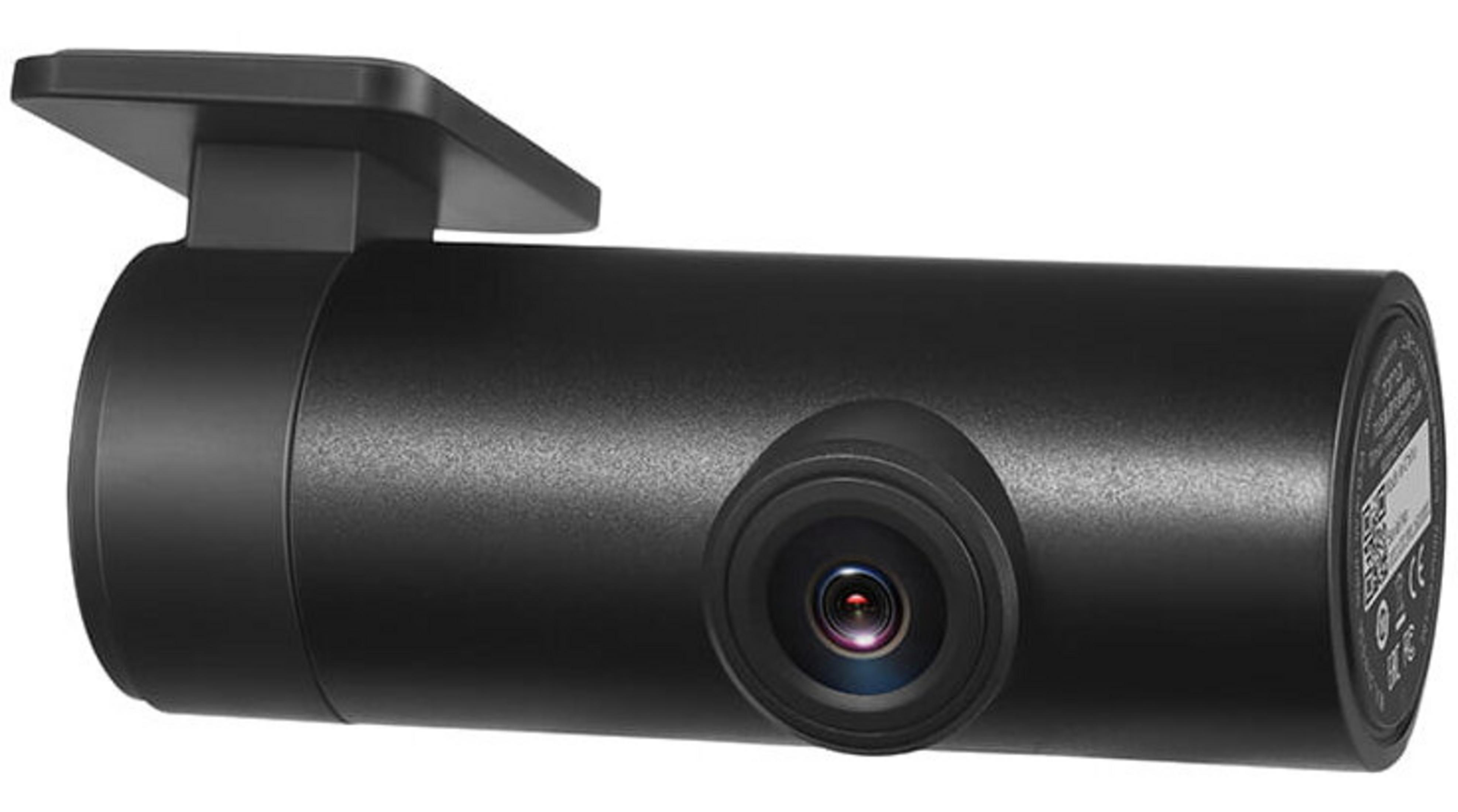 Eine zylindrische, schwarze Dashcam mit einer quadratischen Halterung auf der Oberseite.