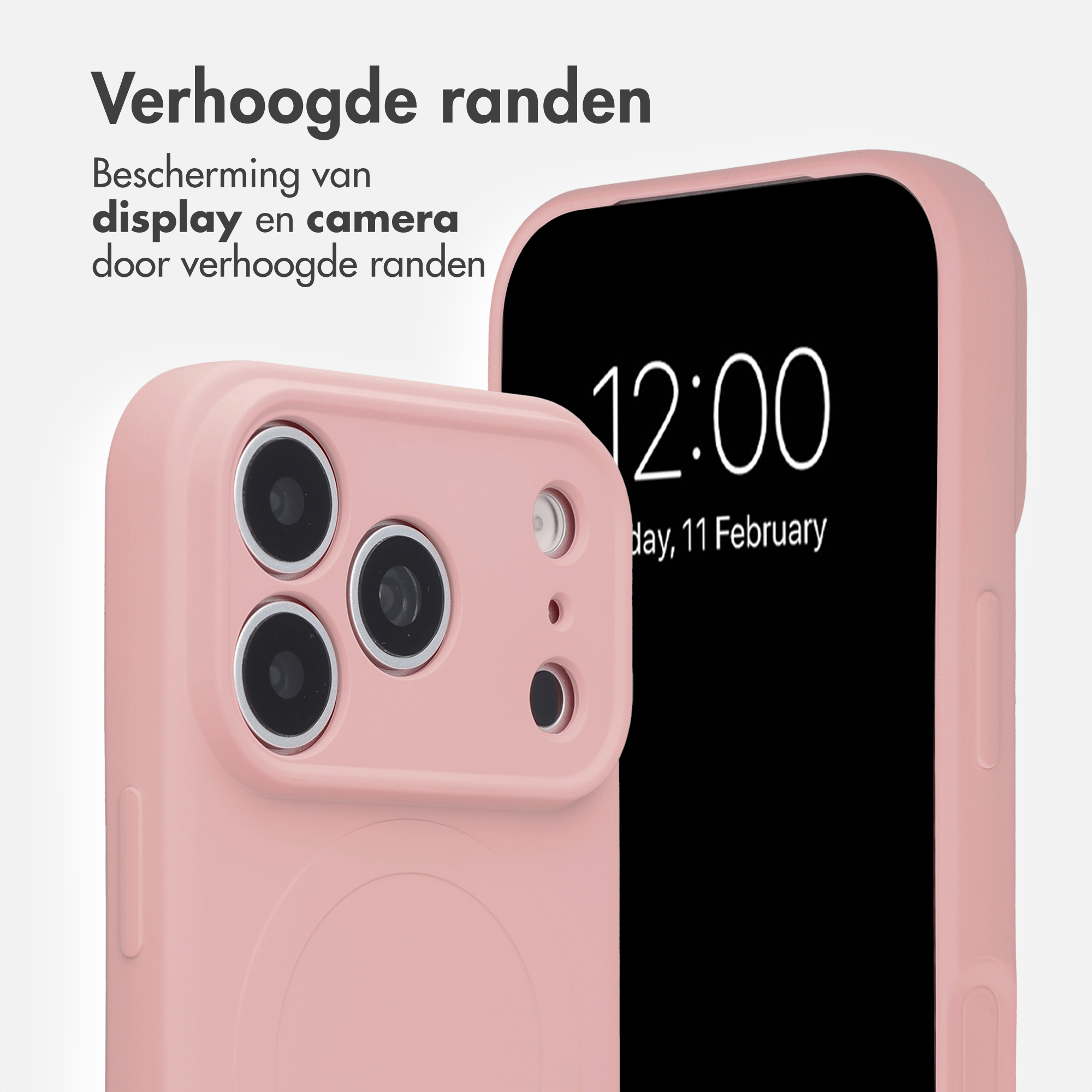 Pink phone case showing raised edges for screen and camera protection.