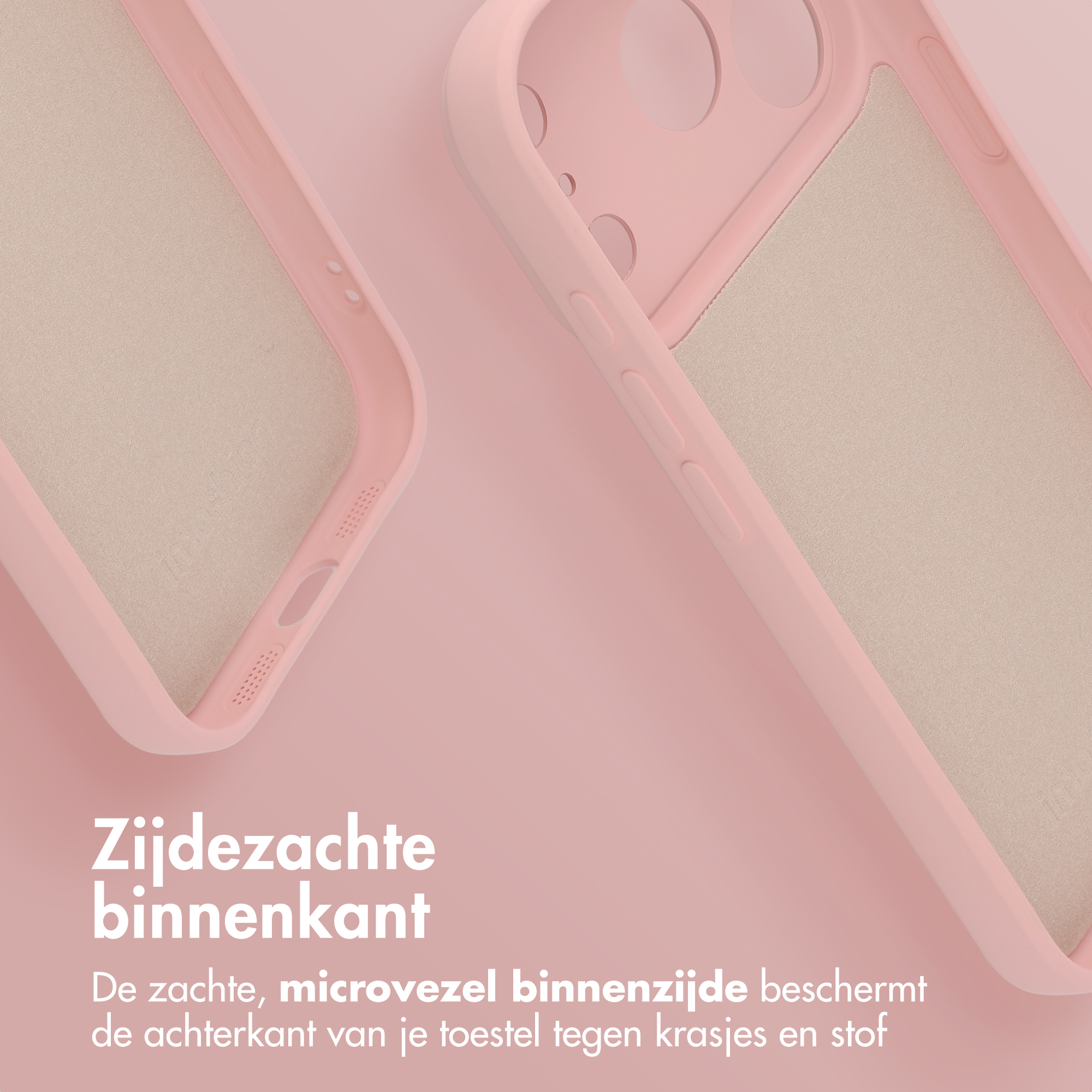 Two pink phone cases with soft interior lining against a pink background.