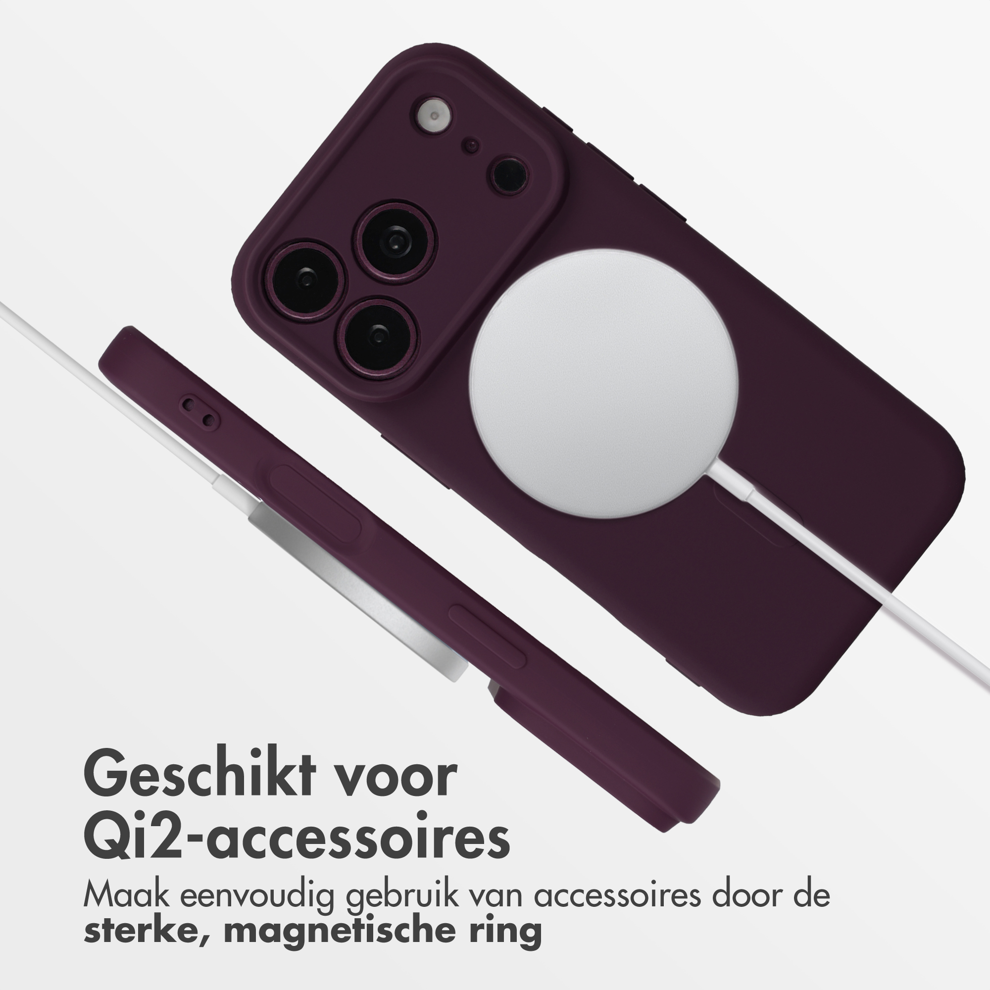 Dark purple smartphone case with a magnetic charging circle on a white background.