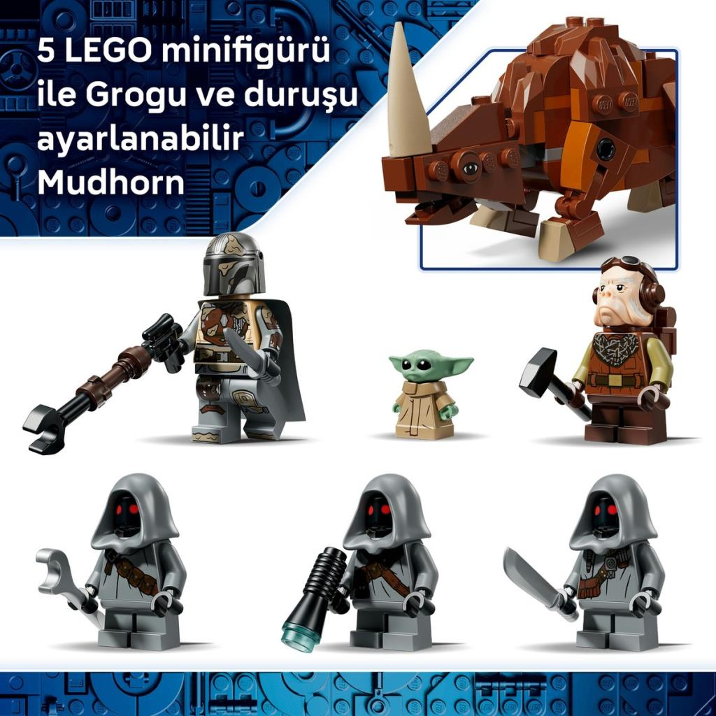Zestaw Lego Star Wars z Mudhornem, Grogu i pięcioma minifigurkami.