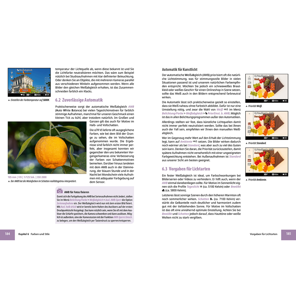 Magazinseite mit Texten, einem Foto einer Orange an einem Zweig und kleineren Bildschirmausschnitten rechts.