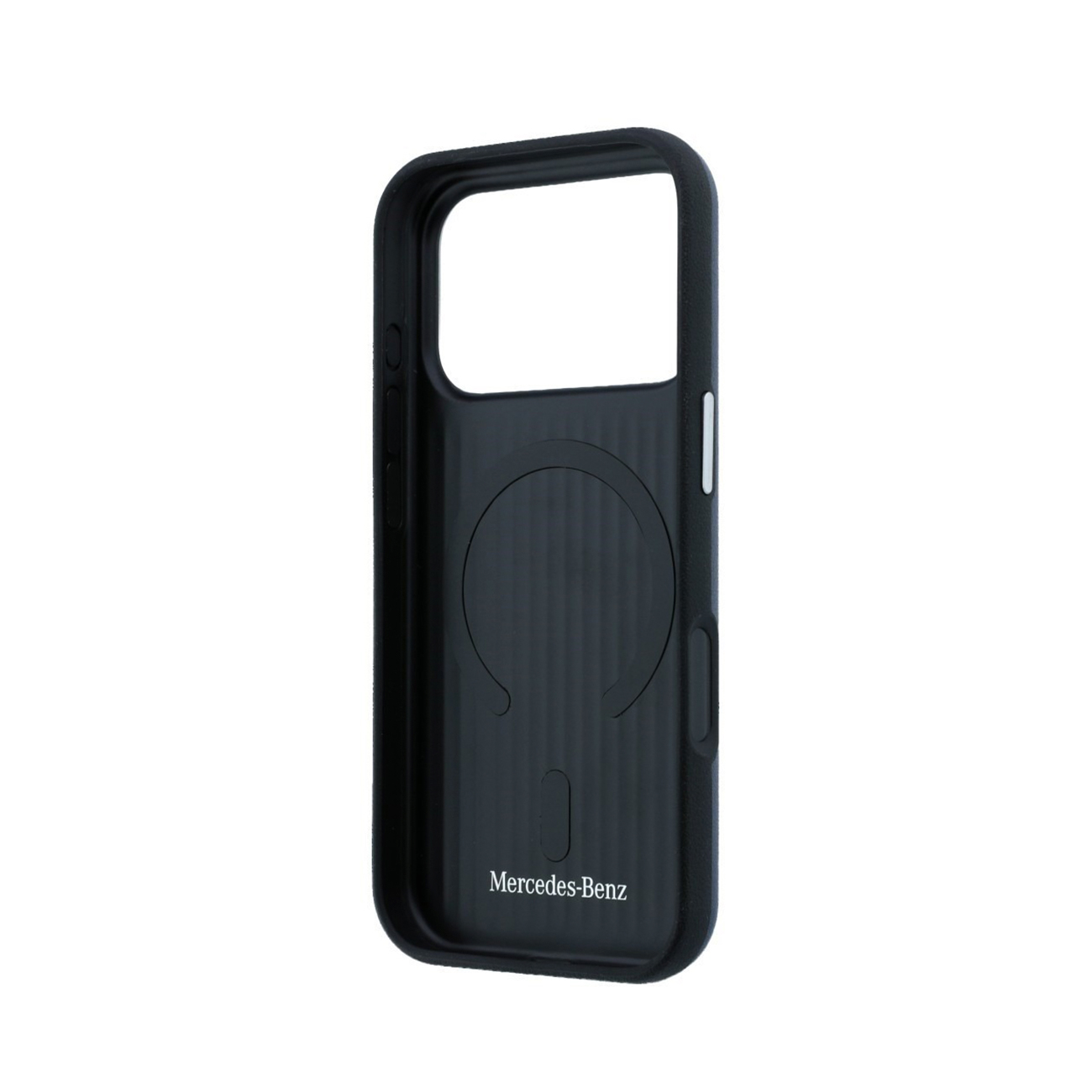 Funda de móvil negra de Mercedes-Benz con anillo magnético integrado y forro interior suave.