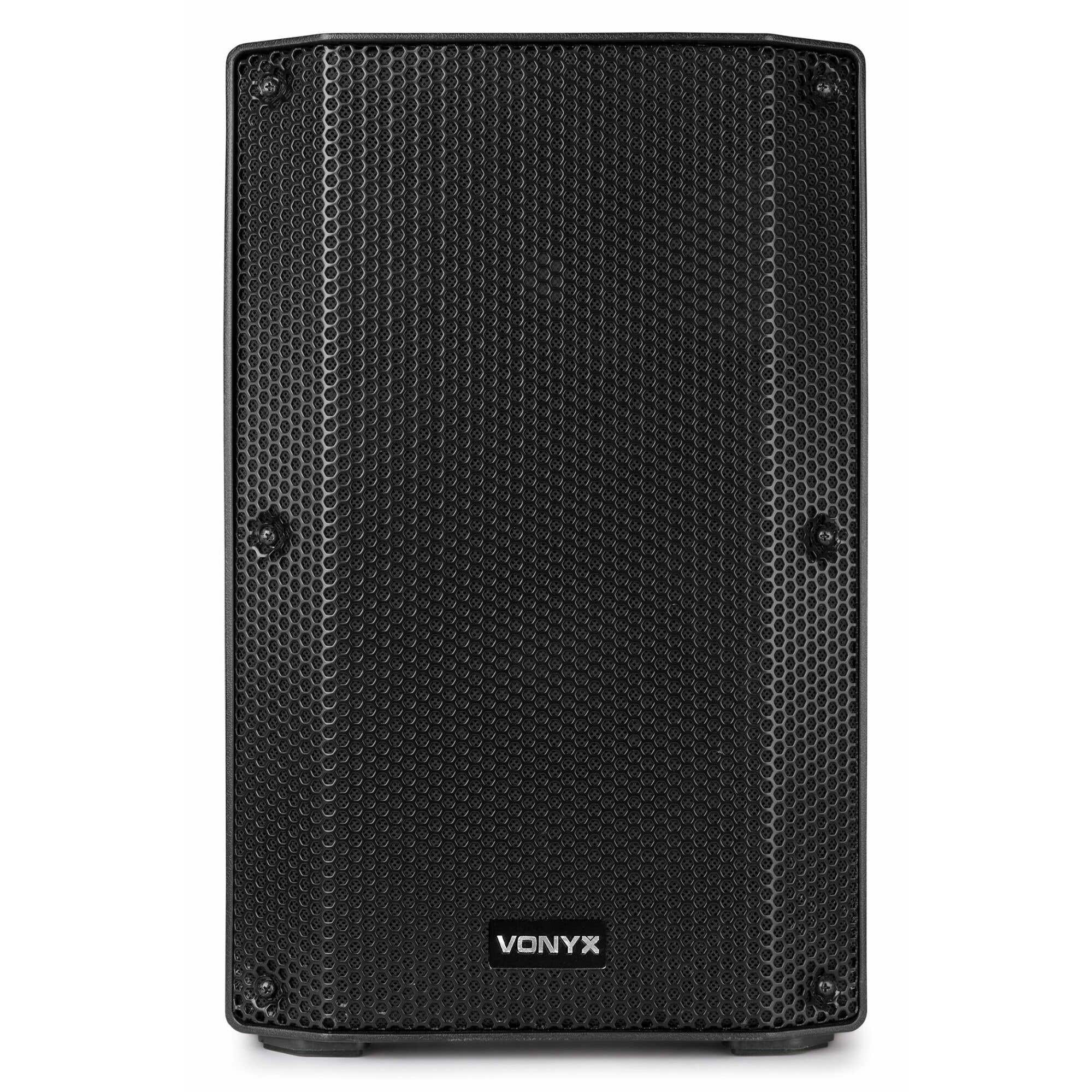 Un altavoz negro Vonyx con rejilla frontal.