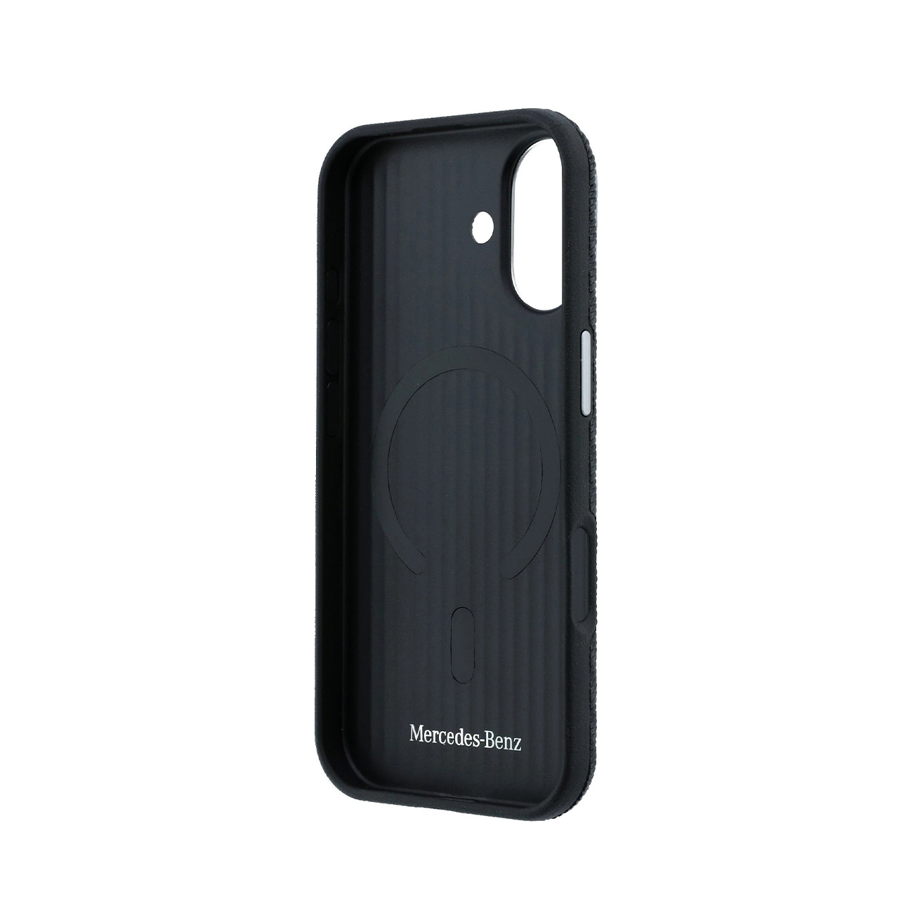 Funda de móvil negra de Mercedes-Benz con anillo de carga inalámabrica.
