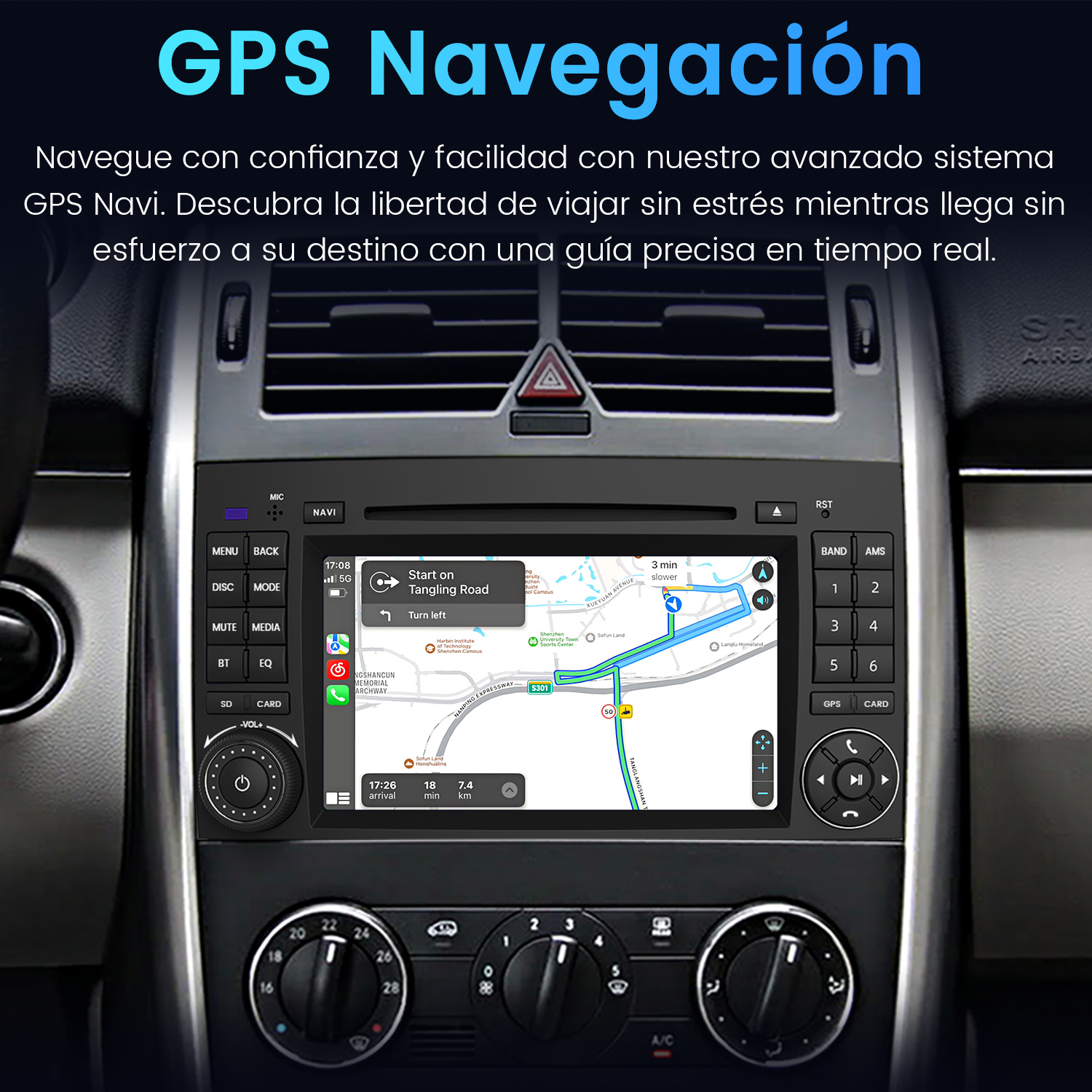 Un sistema de navegación GPS para automóviles con pantalla táctil en el tablero.