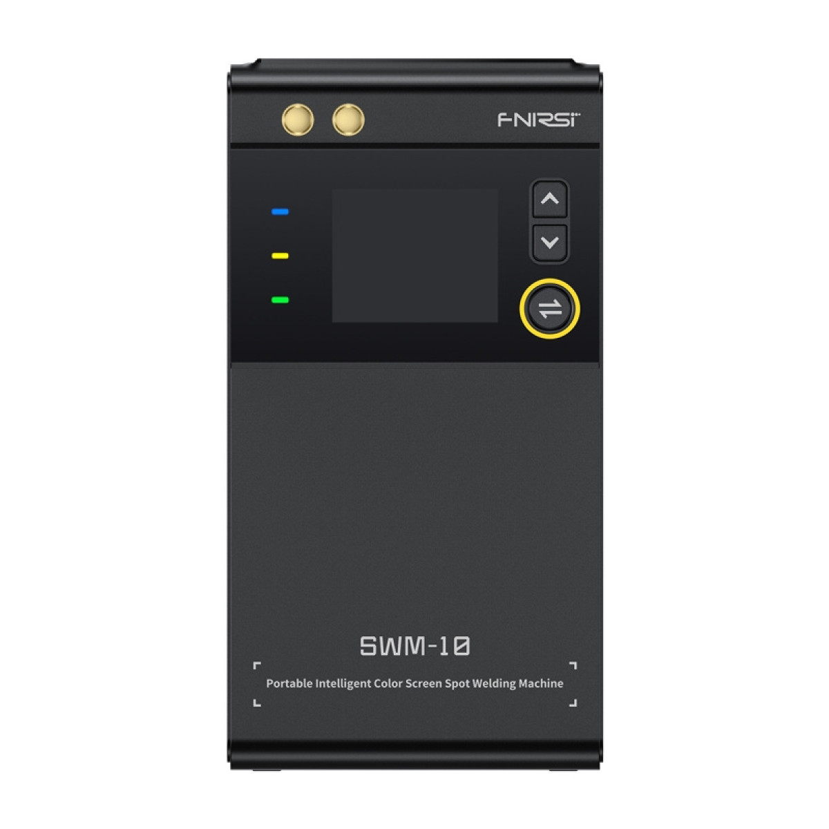 Una saldatrice a punti portatile intelligente con schermo a colori SWM-10 nera.