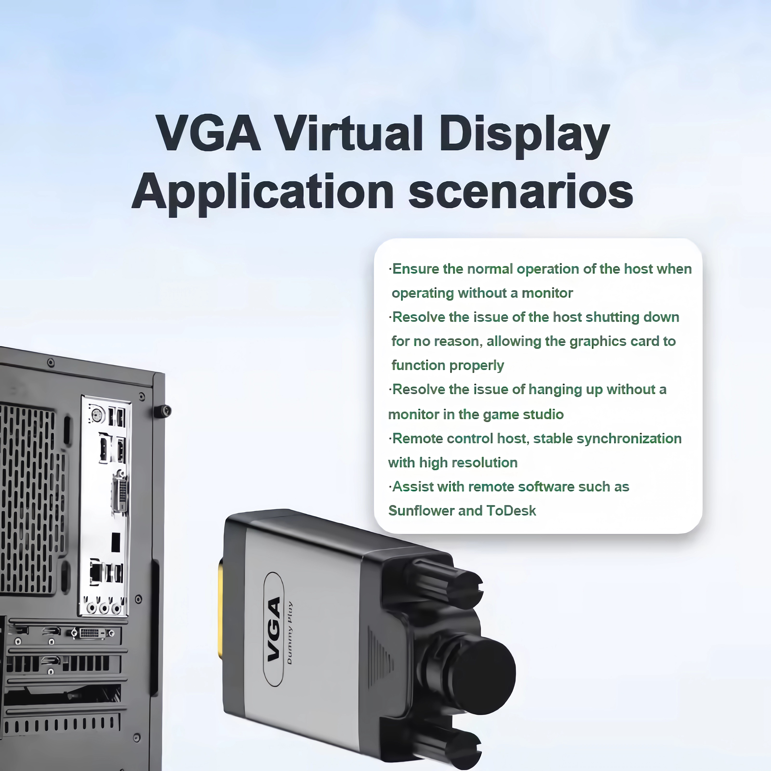 VGA-Virtual-Display-Szenarien mit PC-Gehäuse und Textbox.