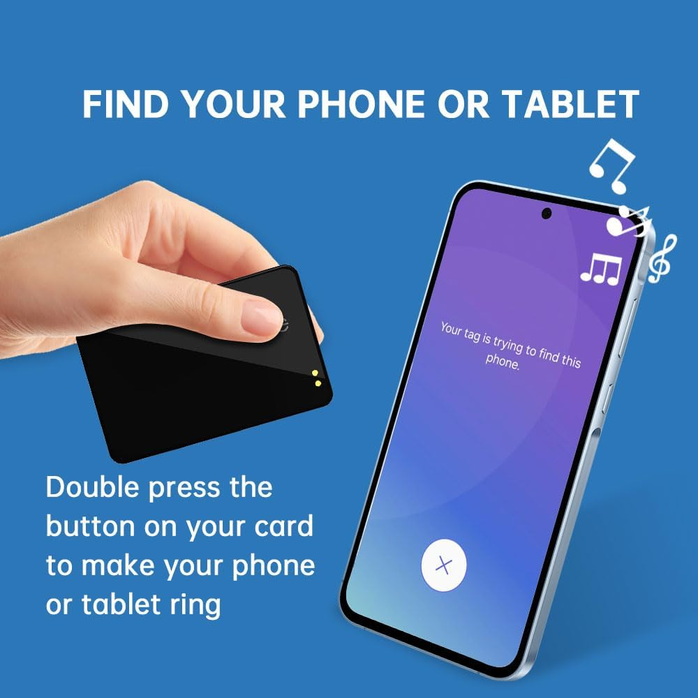Eine Hand hält eine schwarze Karte, während ein Smartphone mit einer Suchmeldung klingelt.