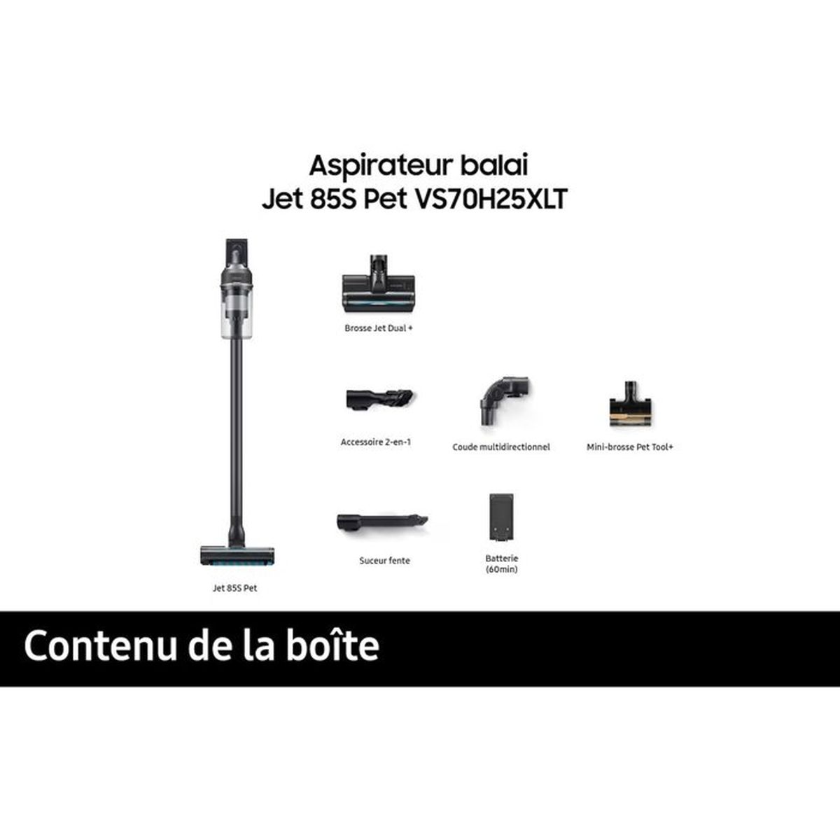 SCOPA RICARICABILE A batteria SAMSUNG Jet 85S Pet Extra VS70H25XLT, Potenza Max 770 W, Autonomia fino a 60 min, Contenitore polvere fino a 800 ml, Nero