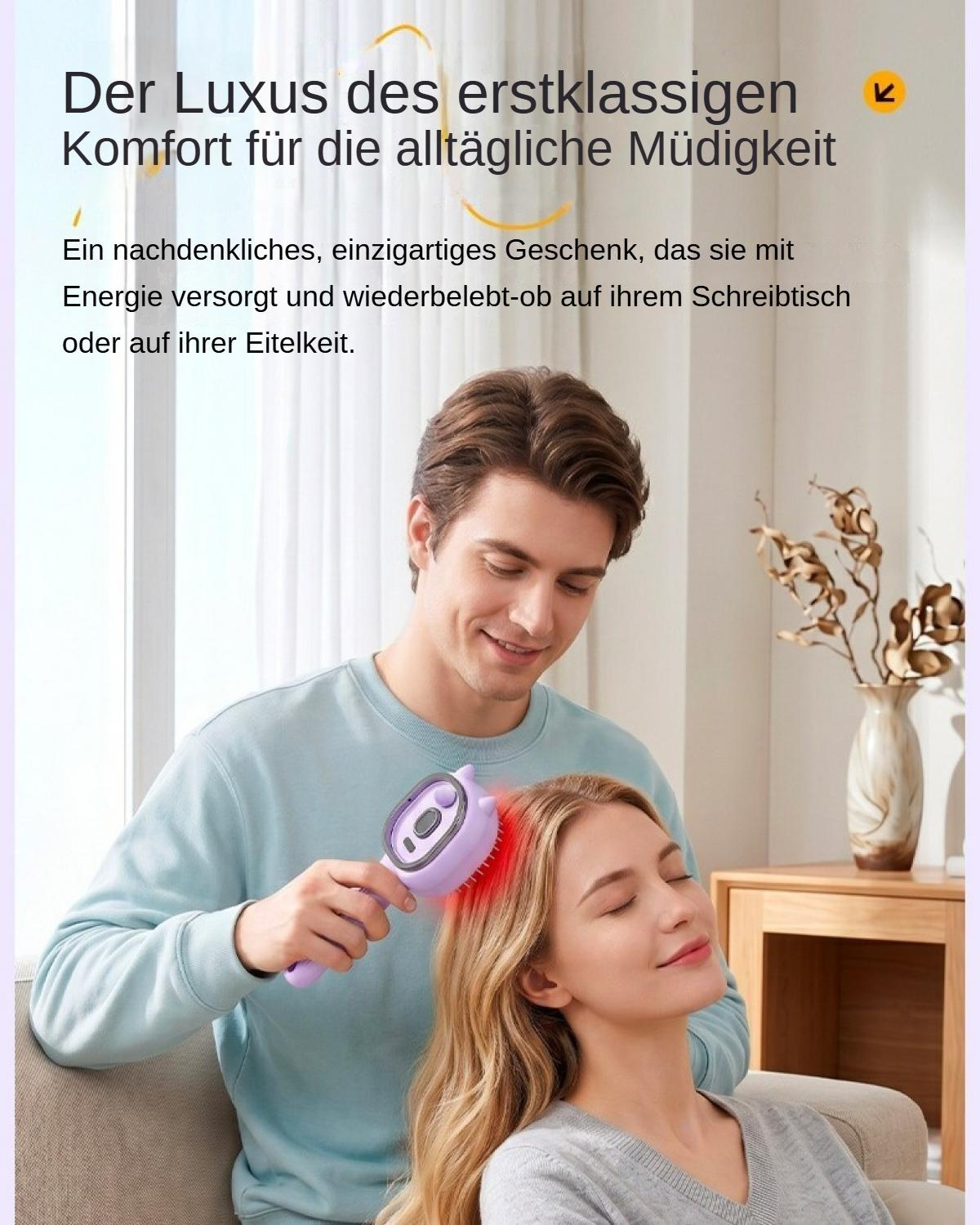 Ein Mann massiert den Kopf einer Frau mit einem elektrischen Massagegerät.