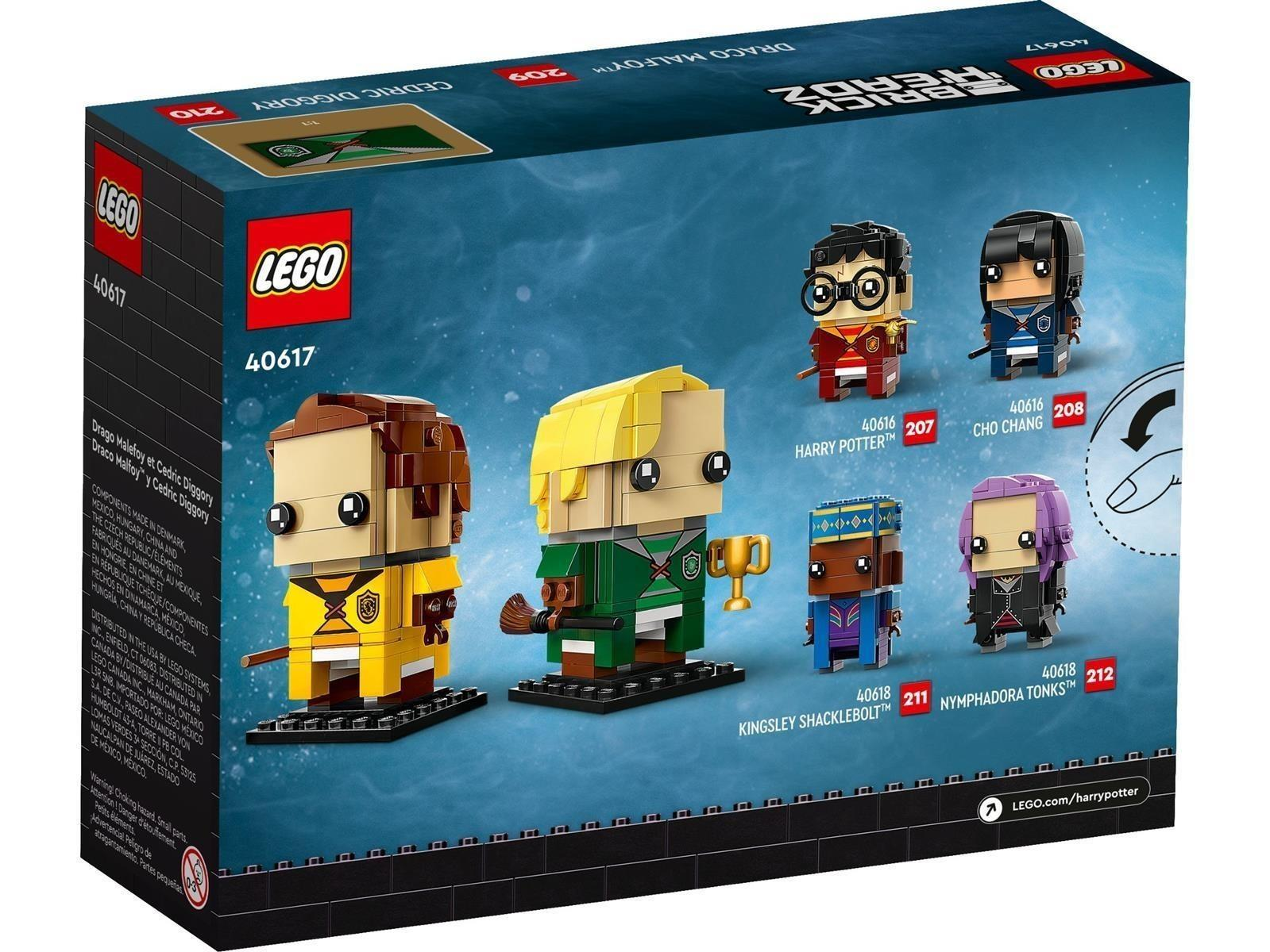 Rückseite einer Harry-Potter-Lego-BrickHeadz-Verpackung mit verschiedenen Figuren und dem Lego-Logo.