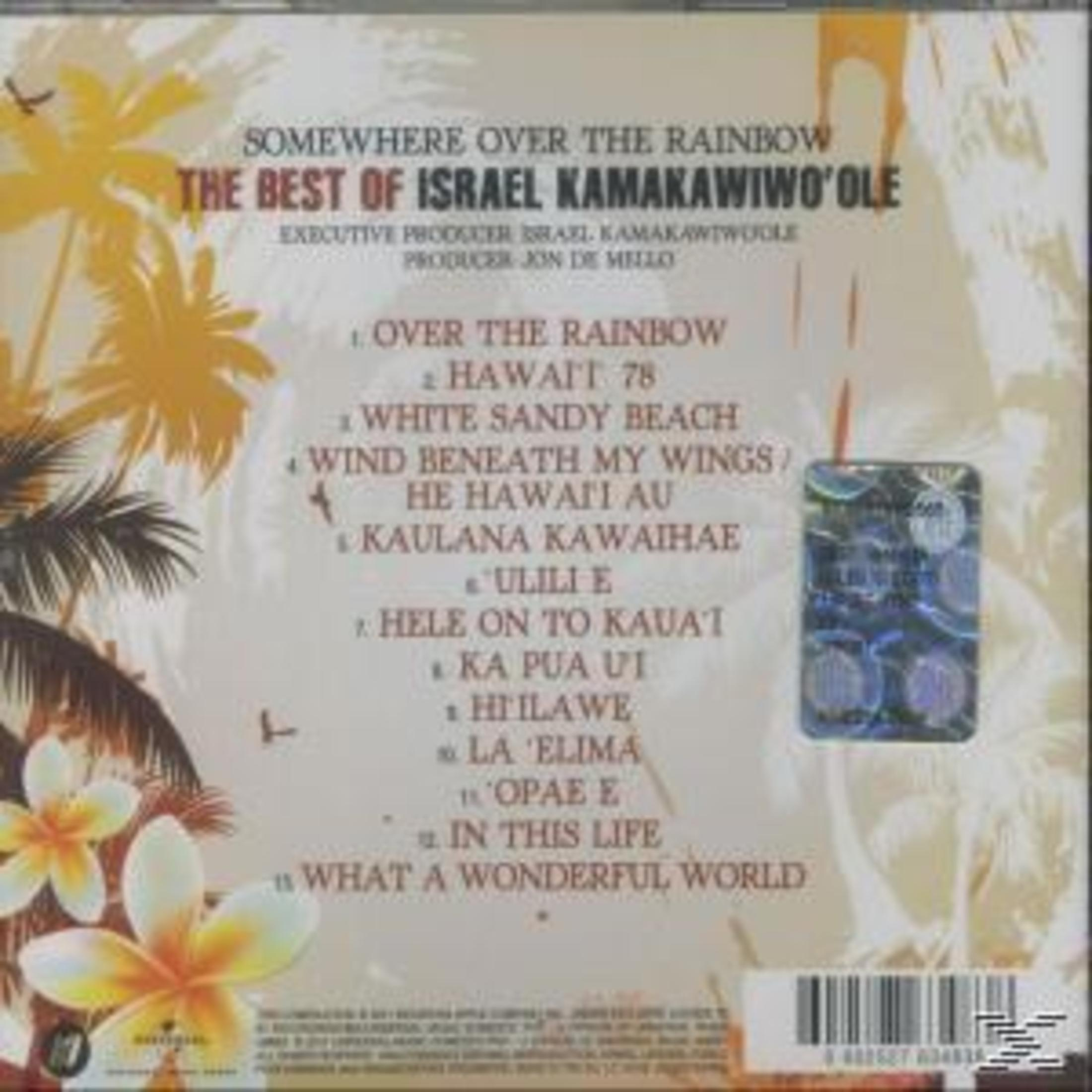 CD-Rückseite des Albums von Israel Kamakawiwo'ole mit Titelliste, Palmen- und Blütengrafik.