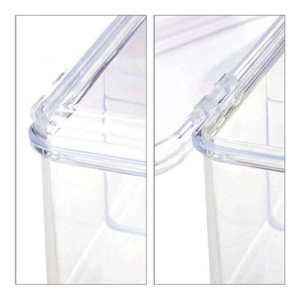 Primo piano di due contenitori di stoccaggio in plastica trasparente con coperchio.