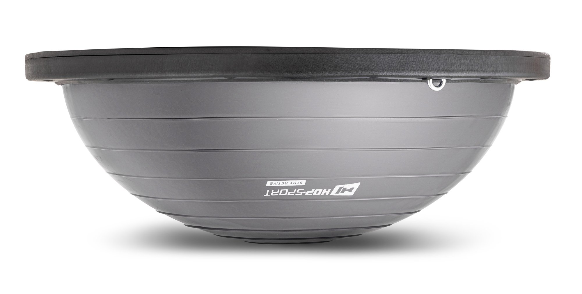 Grauer Balance Trainer von Hop-Sport mit schwarzer Plattform vor weißem Hintergrund.
