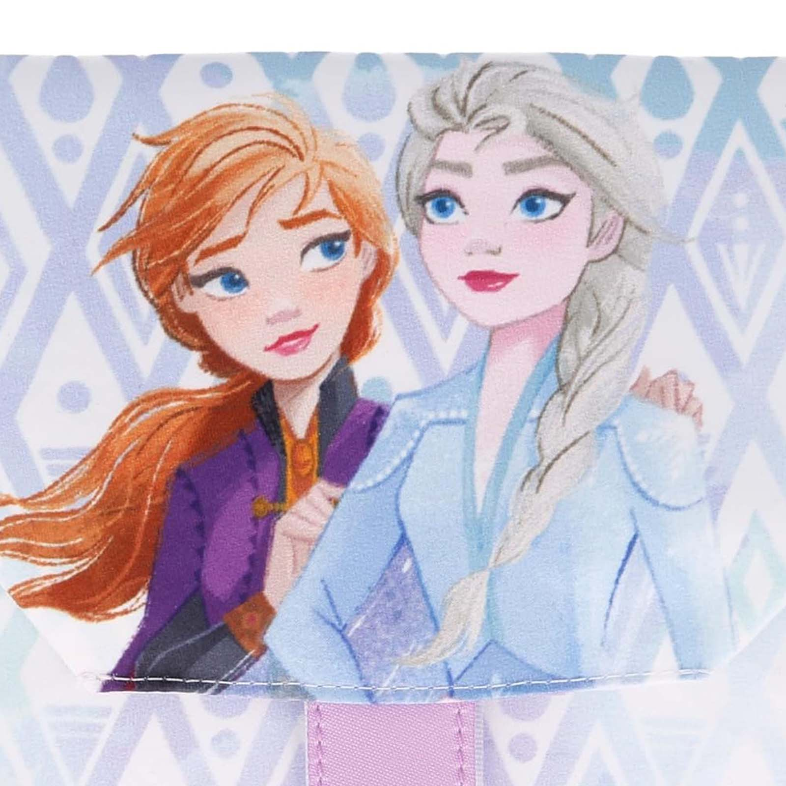Illustrazione di Anna ed Elsa di Frozen su uno sfondo fantasia.