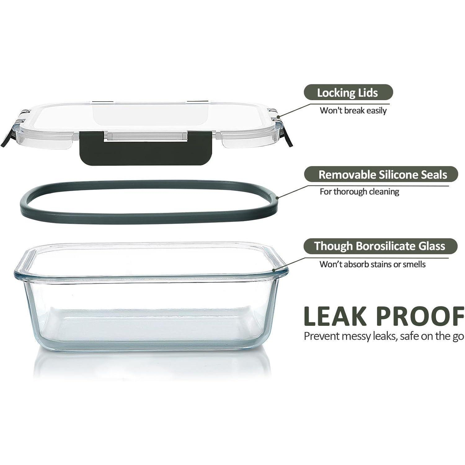 Contenitore in vetro con coperchio e guarnizione rimovibili, con etichette per coperchi bloccabili e vetro borosilicato.