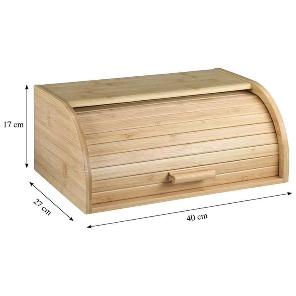 Portapane in bambù con coperchio a scomparsa e dimensioni di 40x27x17 cm su sfondo bianco.