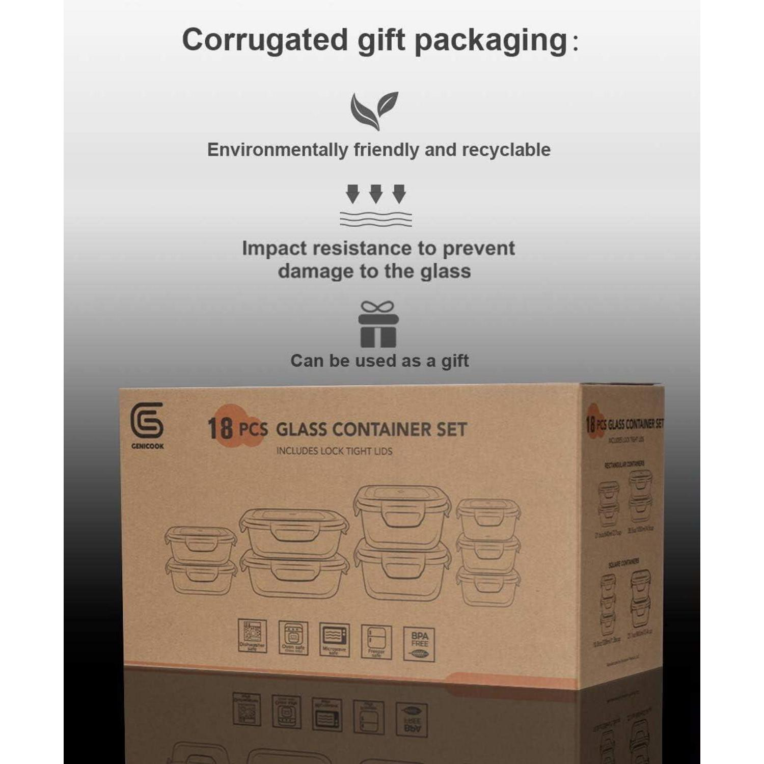 Confezione regalo in cartone ondulato per set di 18 contenitori in vetro con icone.
