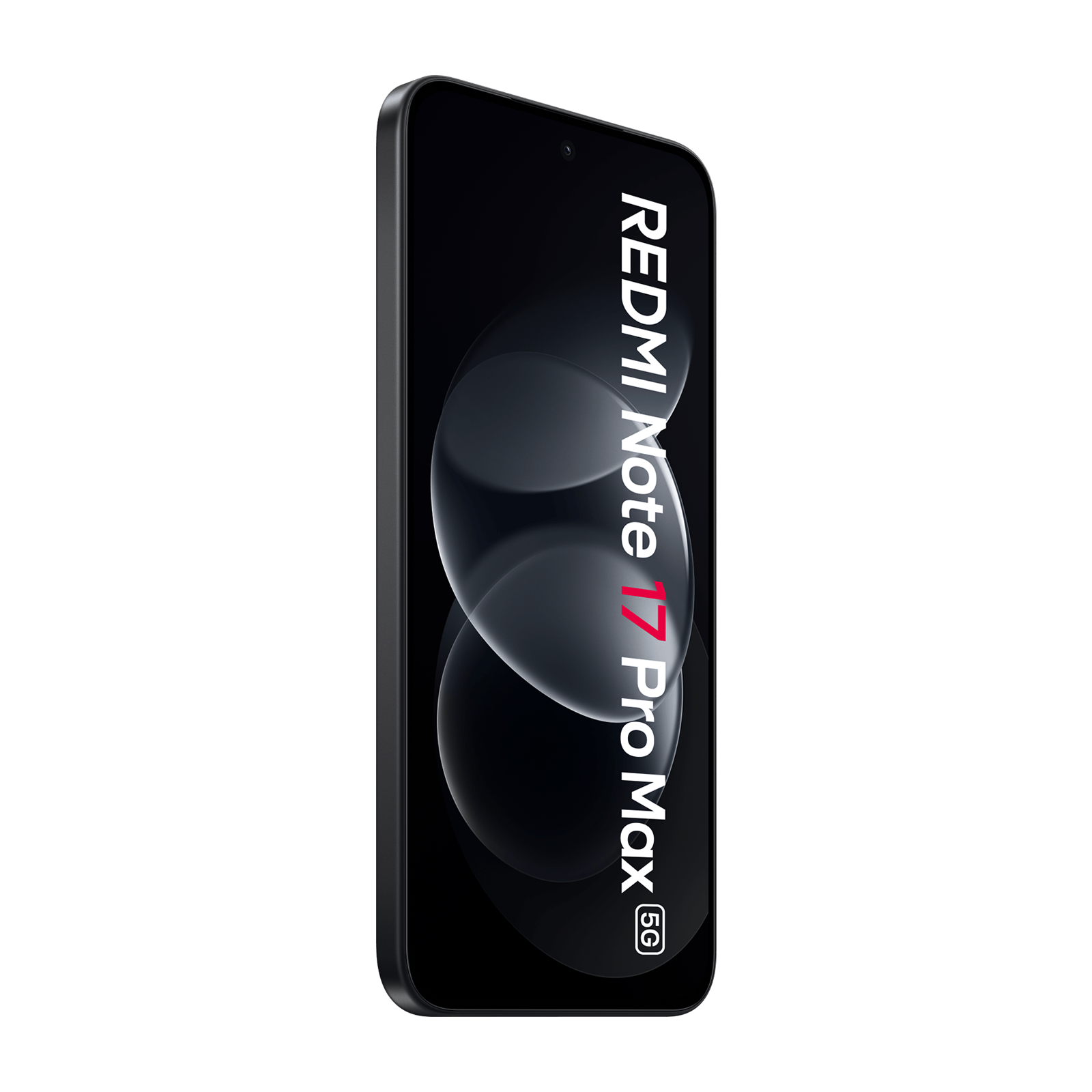 Ein Redmi Note 17 Pro Max 5G Smartphone auf schwarzem Hintergrund mit weißem Text.