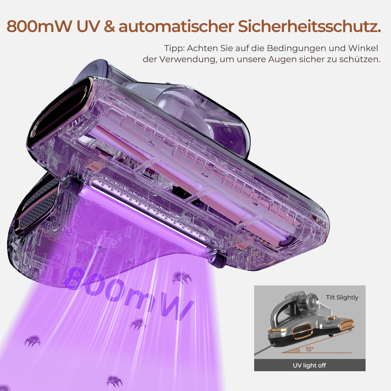 Aspirapolvere UV viola mostra luce UV da 800mW e sicurezza Tilt Slightly.
