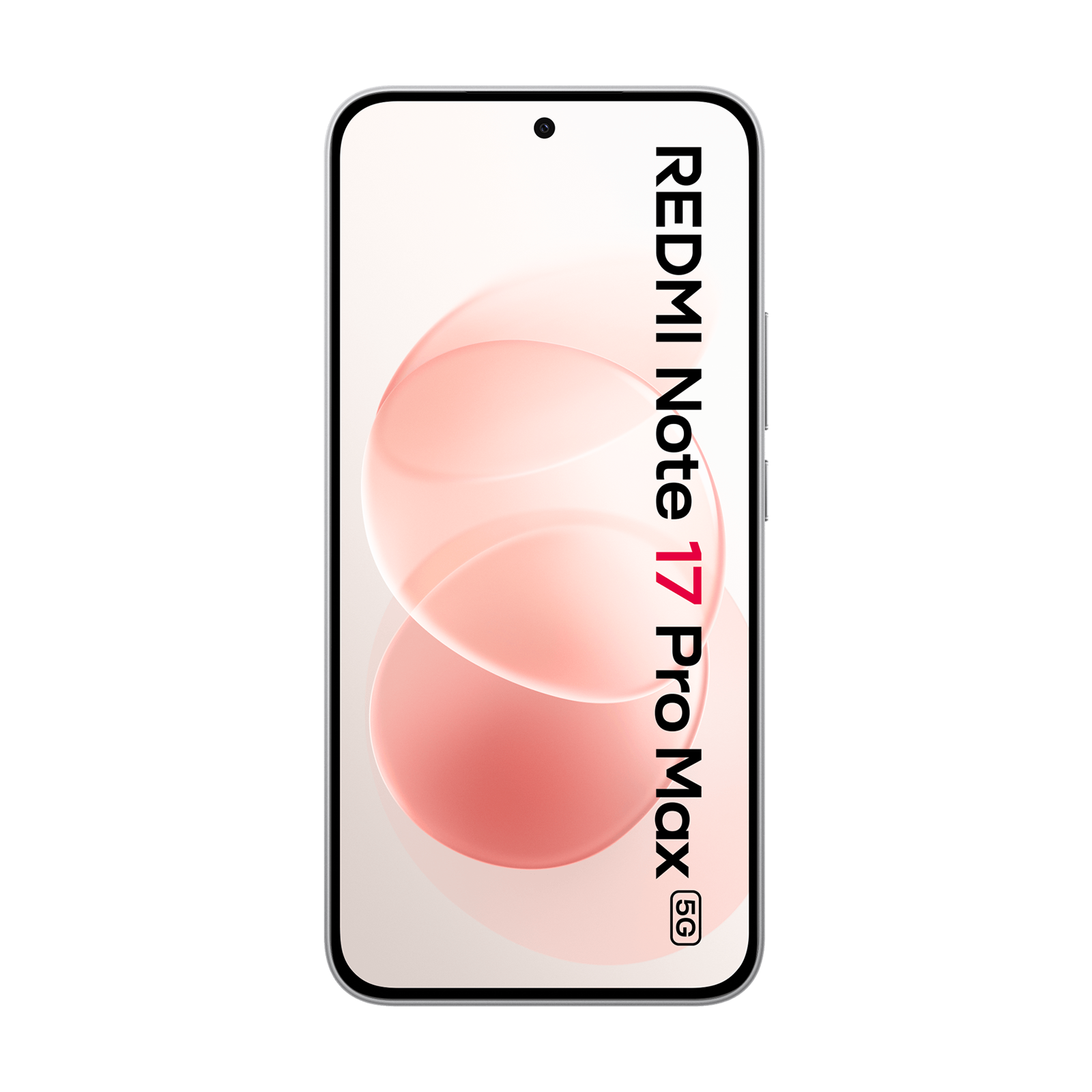 Ein Redmi Note 17 Pro Max 5G Smartphone auf schwarzem Hintergrund mit rotem Kreis-Hintergrundbild.